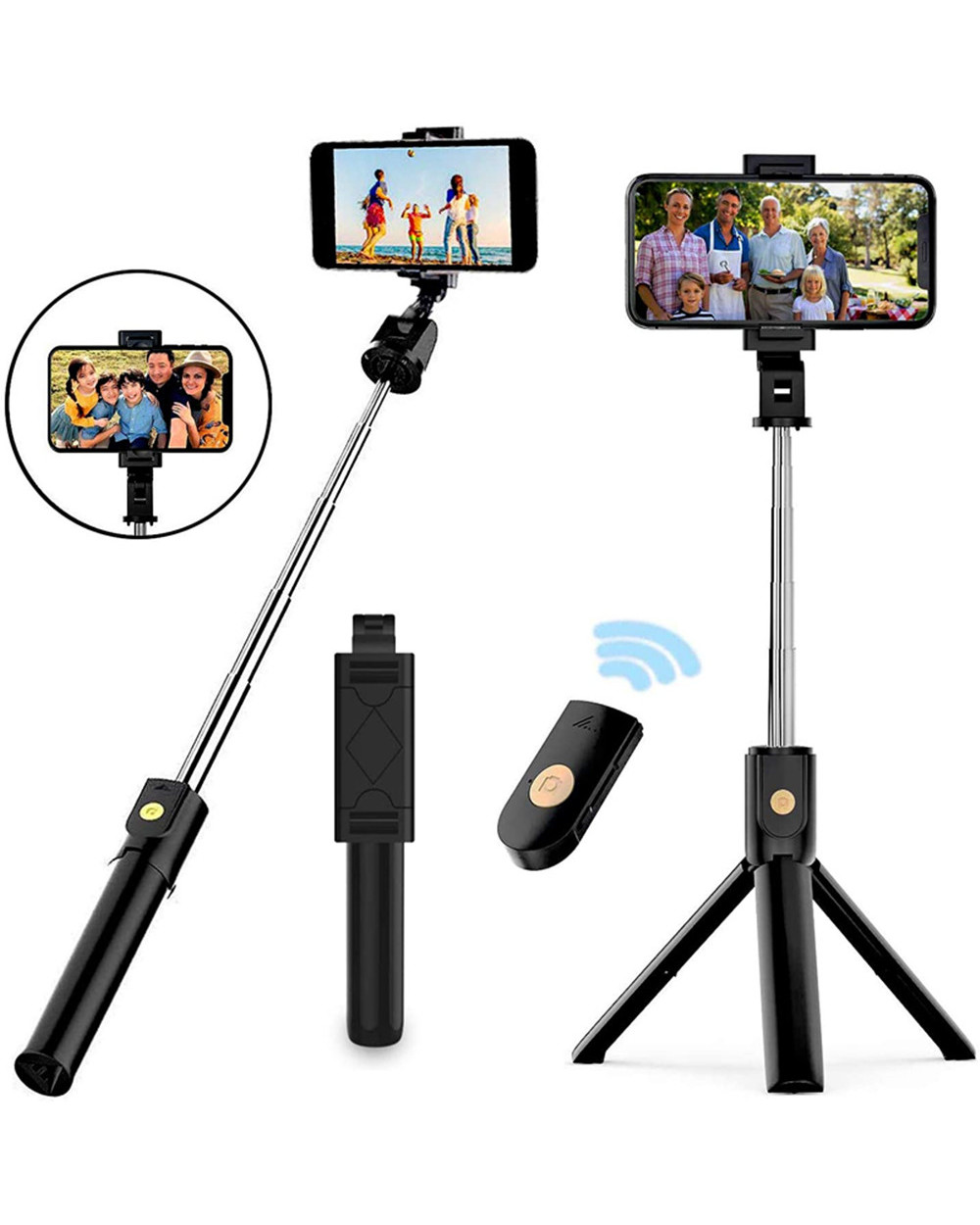 K07 Portable Wireless Bluetooth Selfie Stick With Tripod Alloy Self Selfiestick Smartphone Selfie-Stick Phone For Came front-0
