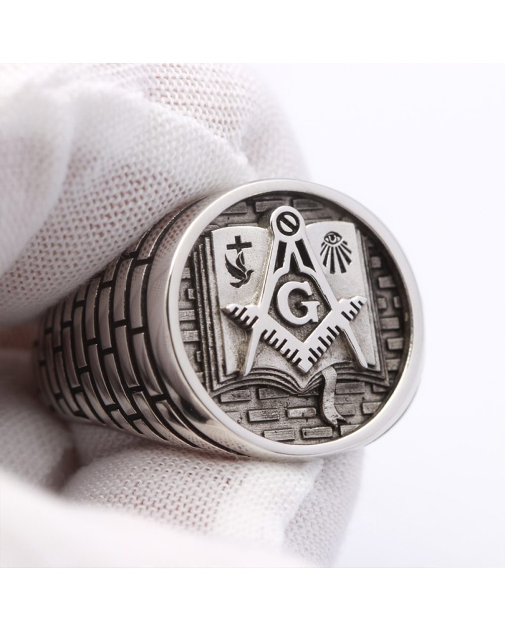 Master Mason Masonic Bible Sterling Silver Ring front-4