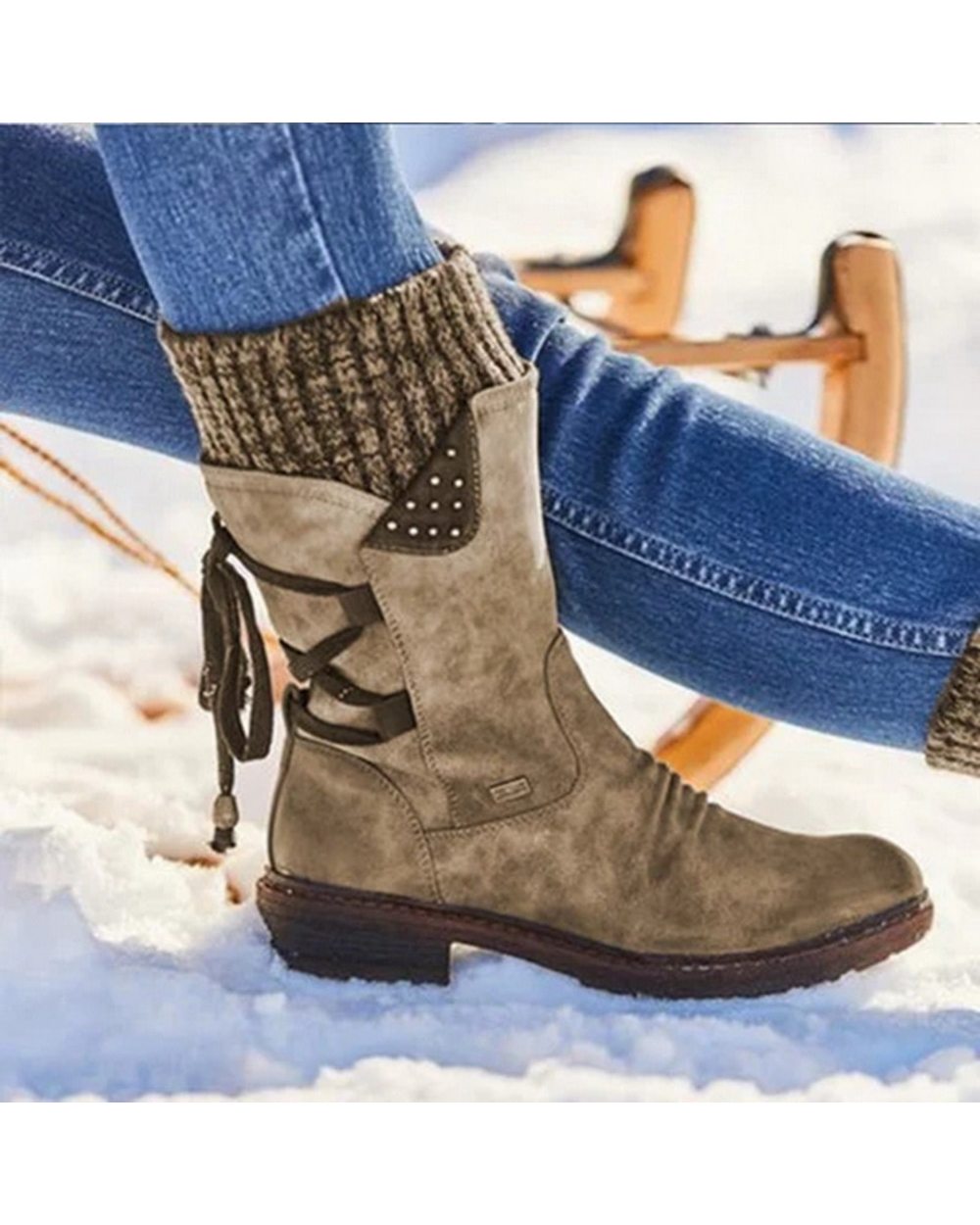 Women's Winter Warm Back Lace Up Snow Boots front-2