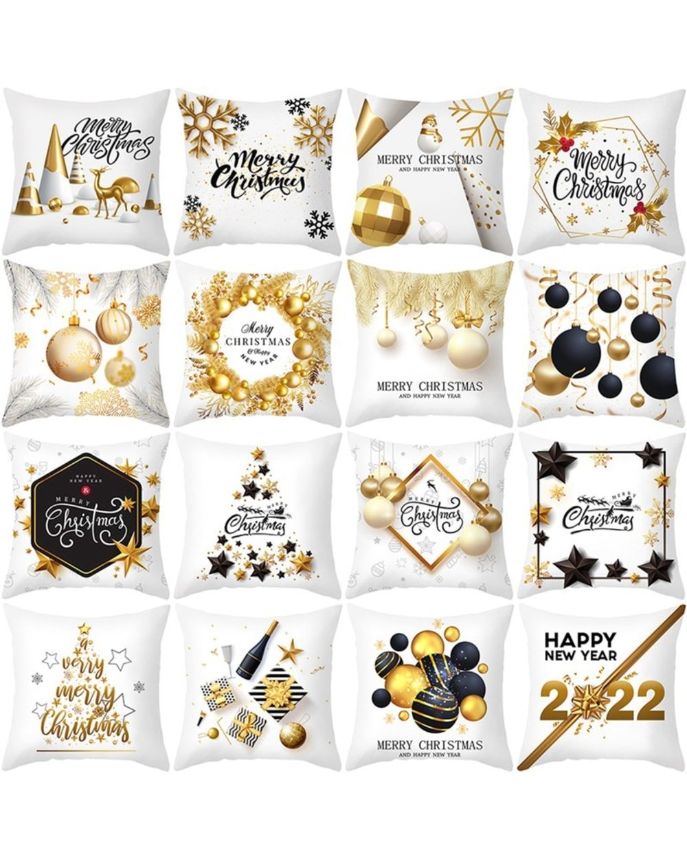 45cm Christmas Black Gold Cushion Cover Merry Christmas Decorations for Home Cristmas front-3
