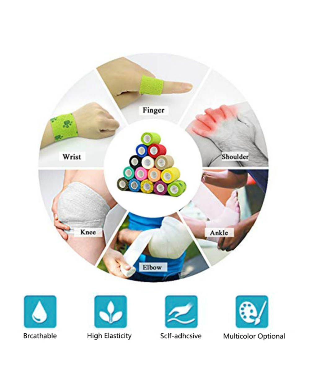 1Roll 2.5/5/10cm by 4.5m Gauze Medical Bandage Selfadhesive Breathable Elastic Bandages for Sports Fixing front-2