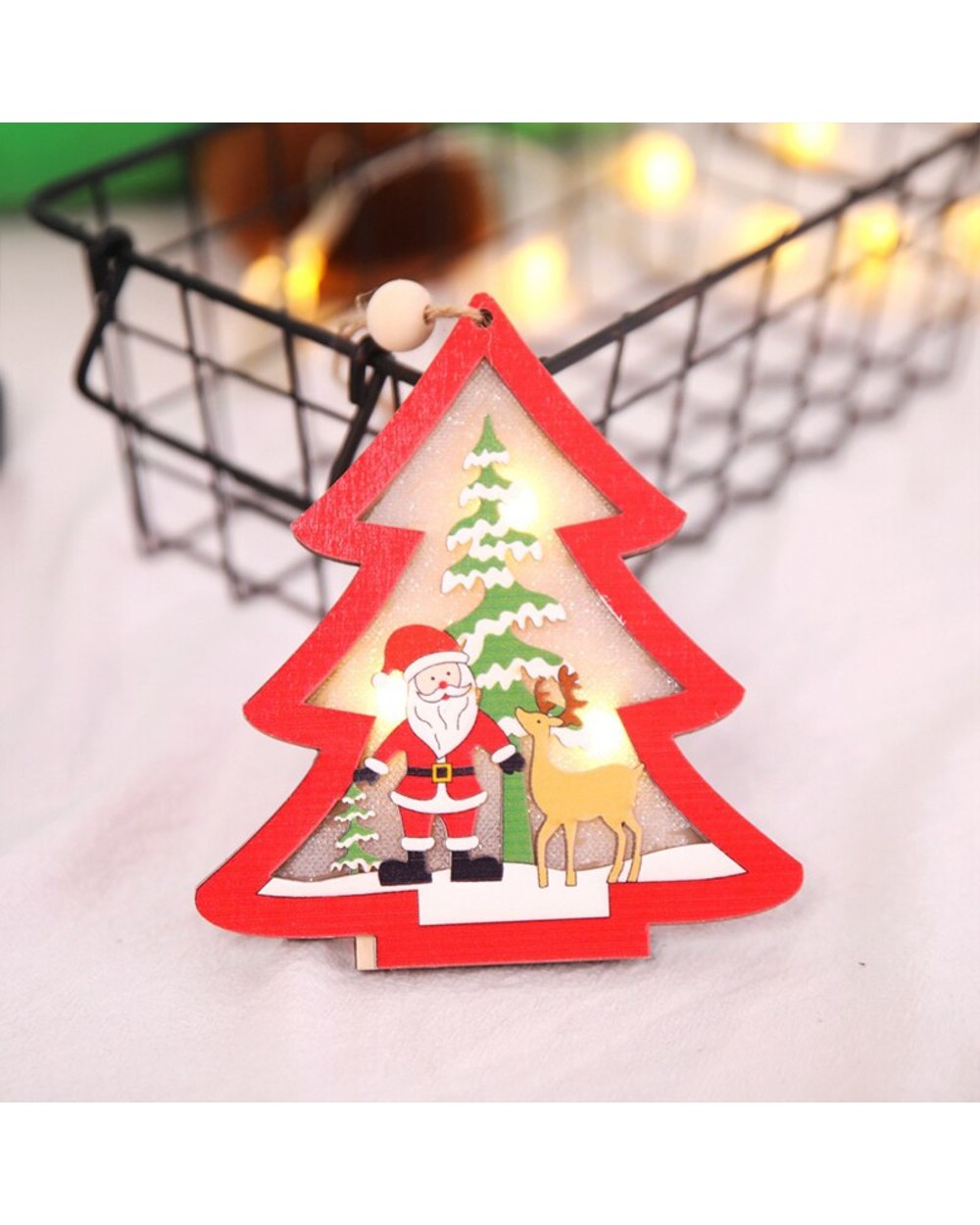 1pc Christmas LED Decoration Glow Christmas Tree Wooden Pendant Star Santa Claus DIY Wooden Craft New Year 2022 Decor front-4