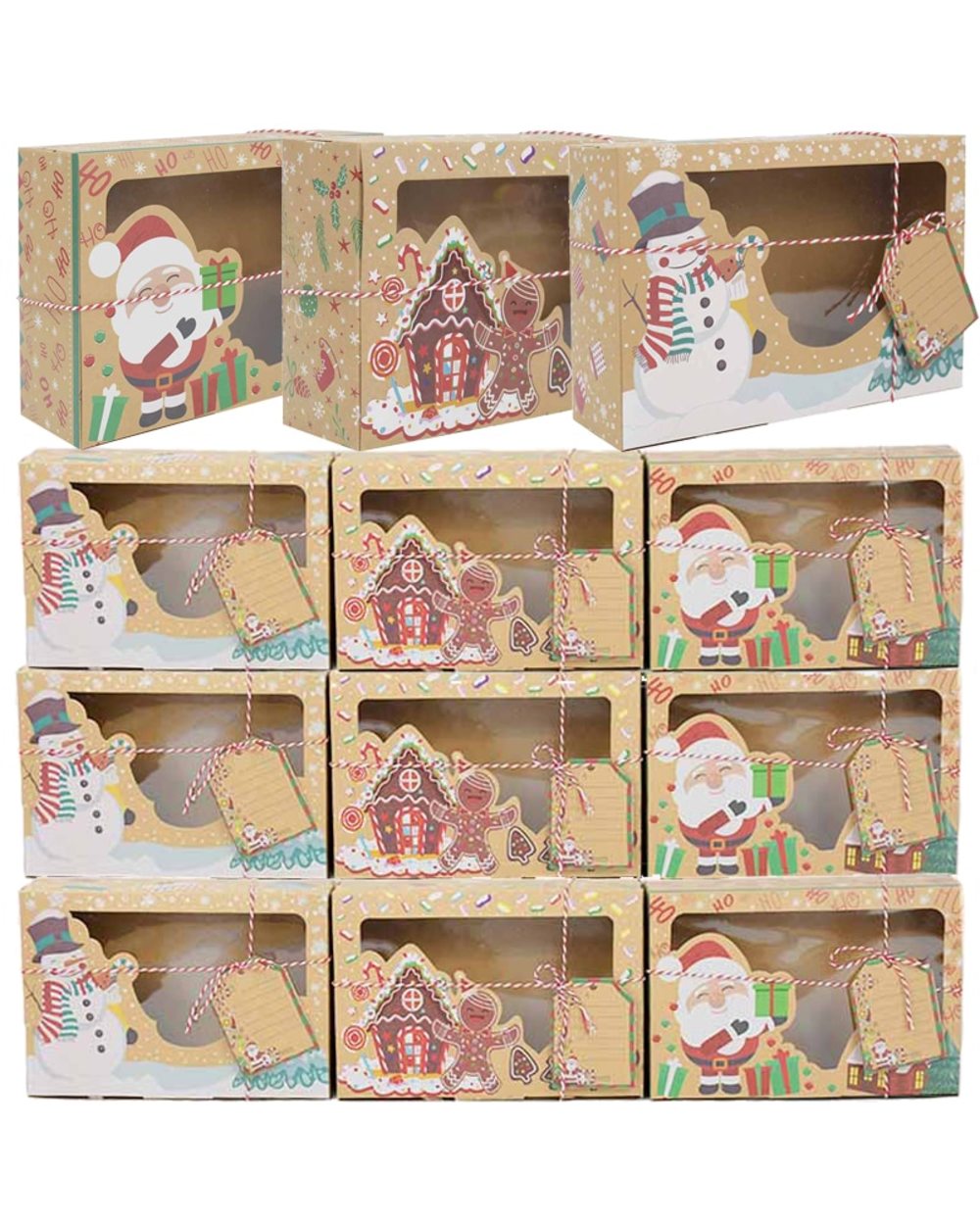 Paper Gift Boxes Christmas Present Muffin Snacks Packaging Box Paper Xmas Snowman Santa Claus Box with Greeting Card front-0