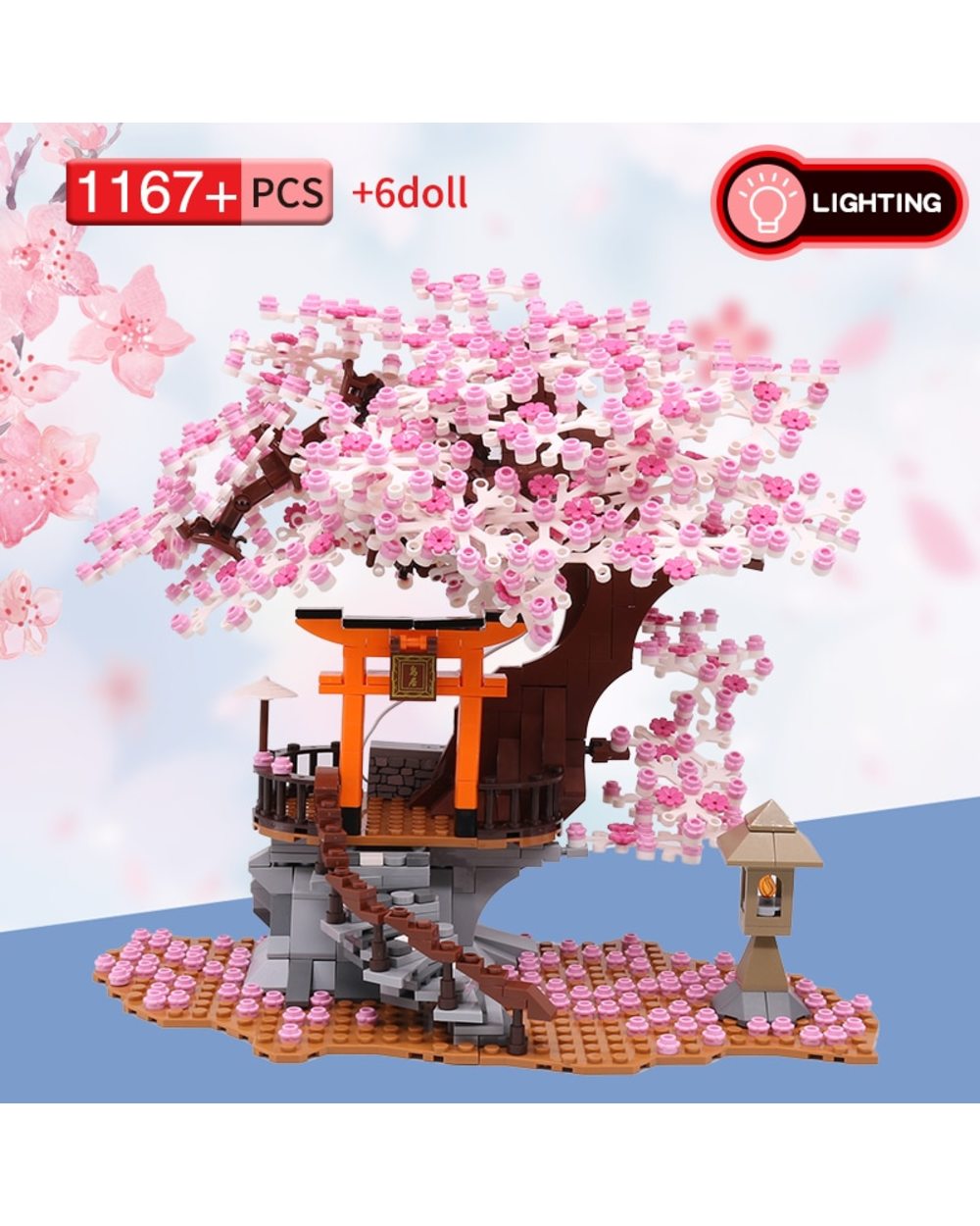 Block City Street View Idea Sakura Inari Shrine Bricks Friends Cherry Blossom House Tree Building Blocks Toys Kids Gift front-1