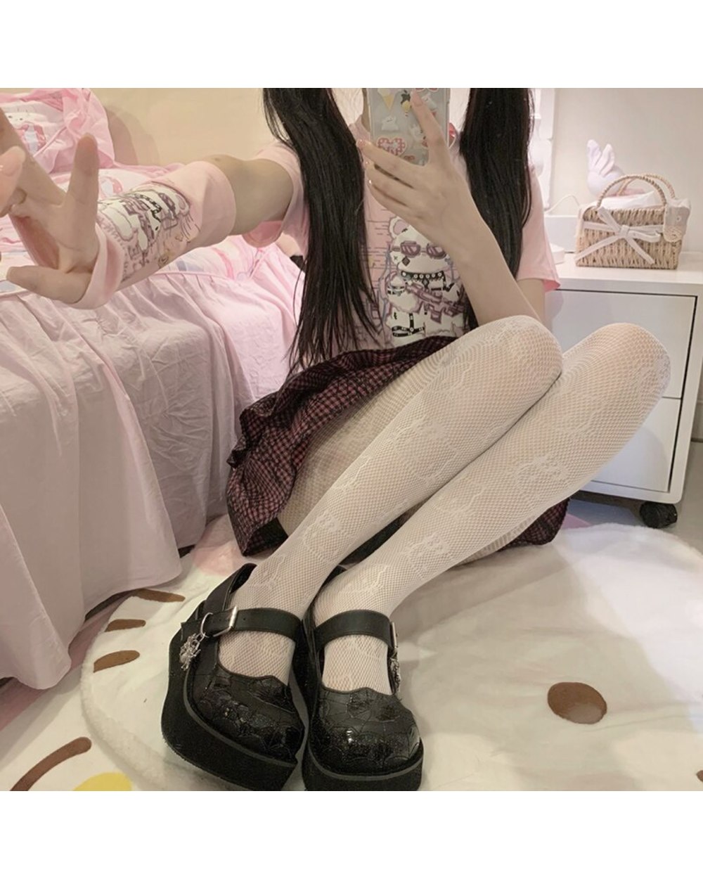 Women's Kawaii Anime Cat Socks Japanese Fishnet Transparent Silk Lolita Pantyhose Thigh High Socking Sexy front-5