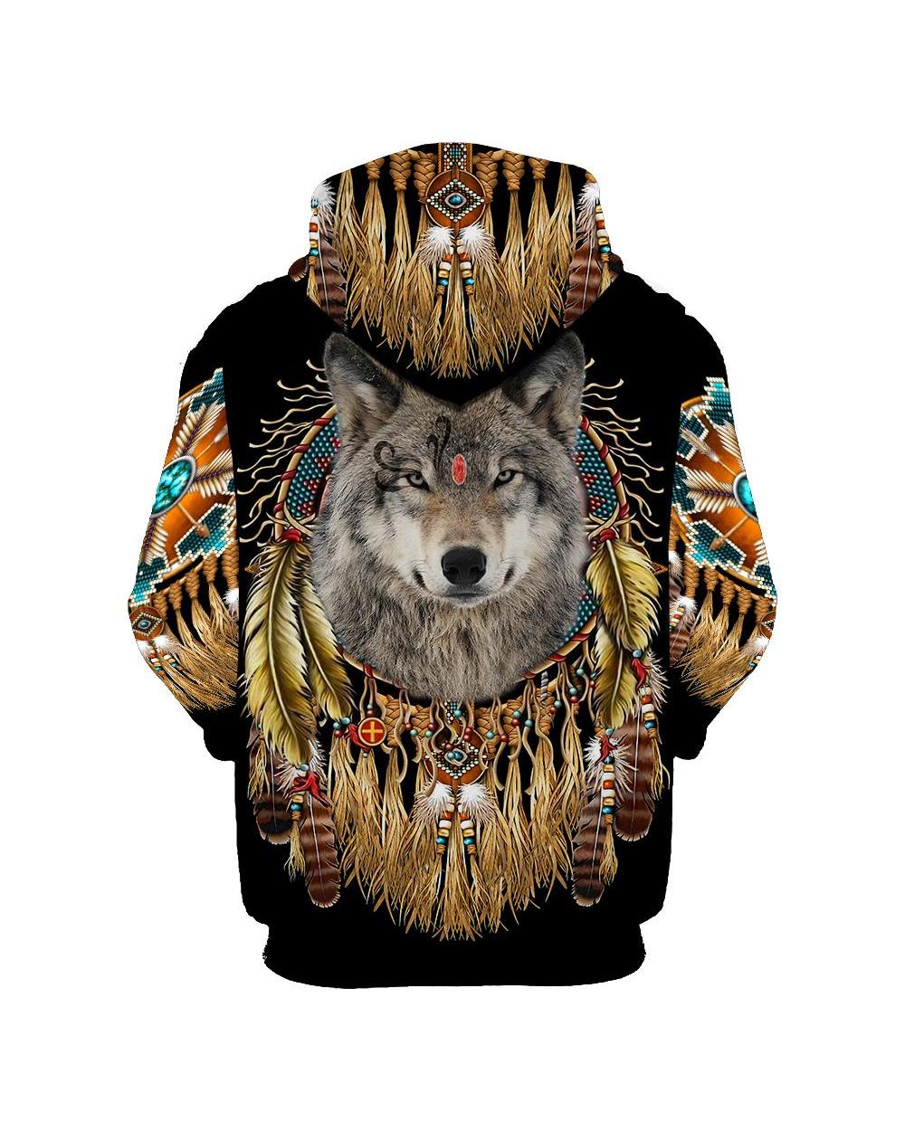 Beautiful Tribal Native Wolf 3D All Over Printed Men Hoodie Autumn Unisex Sweatshirt Zip Pullover Casual Streetwear front-1