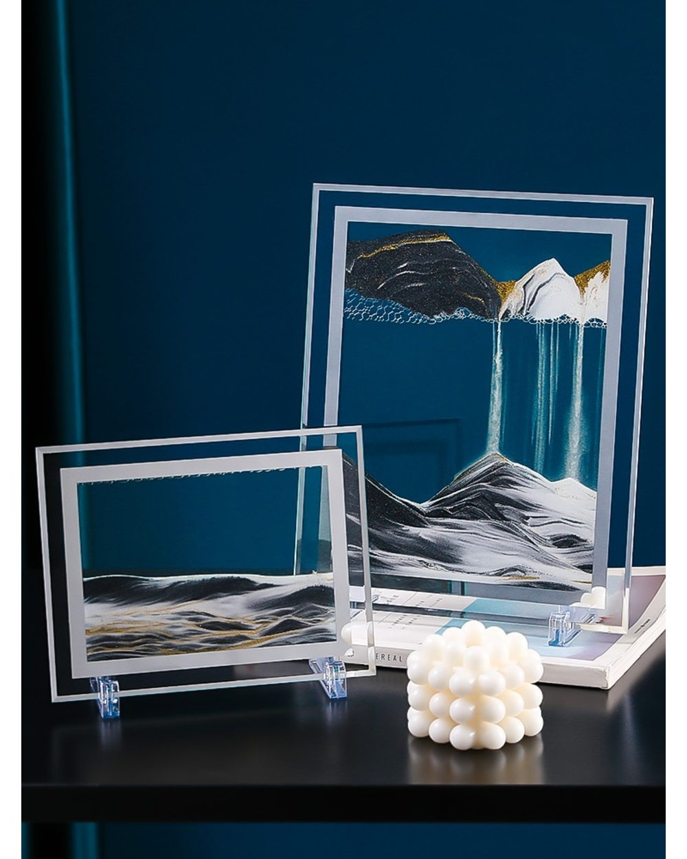 Moving Sand Art Picture Round Glass 3D 7/12inch front-4
