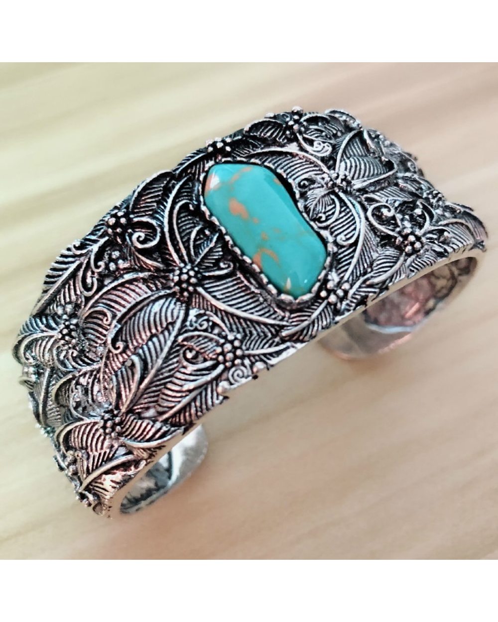 Vintage Carved Ethnic Cuff Leaf Bracelet Punk Bohemian Opening WCS front-1
