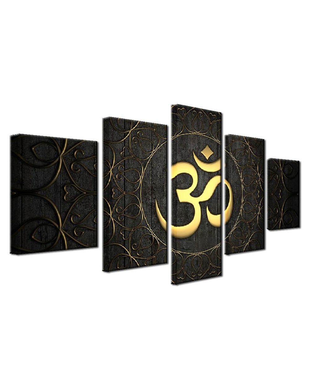 Buddha OM Yoga Painting Golden Symbol Pictures Buddha 5 Panel Canvas Art Wall Decor front-2