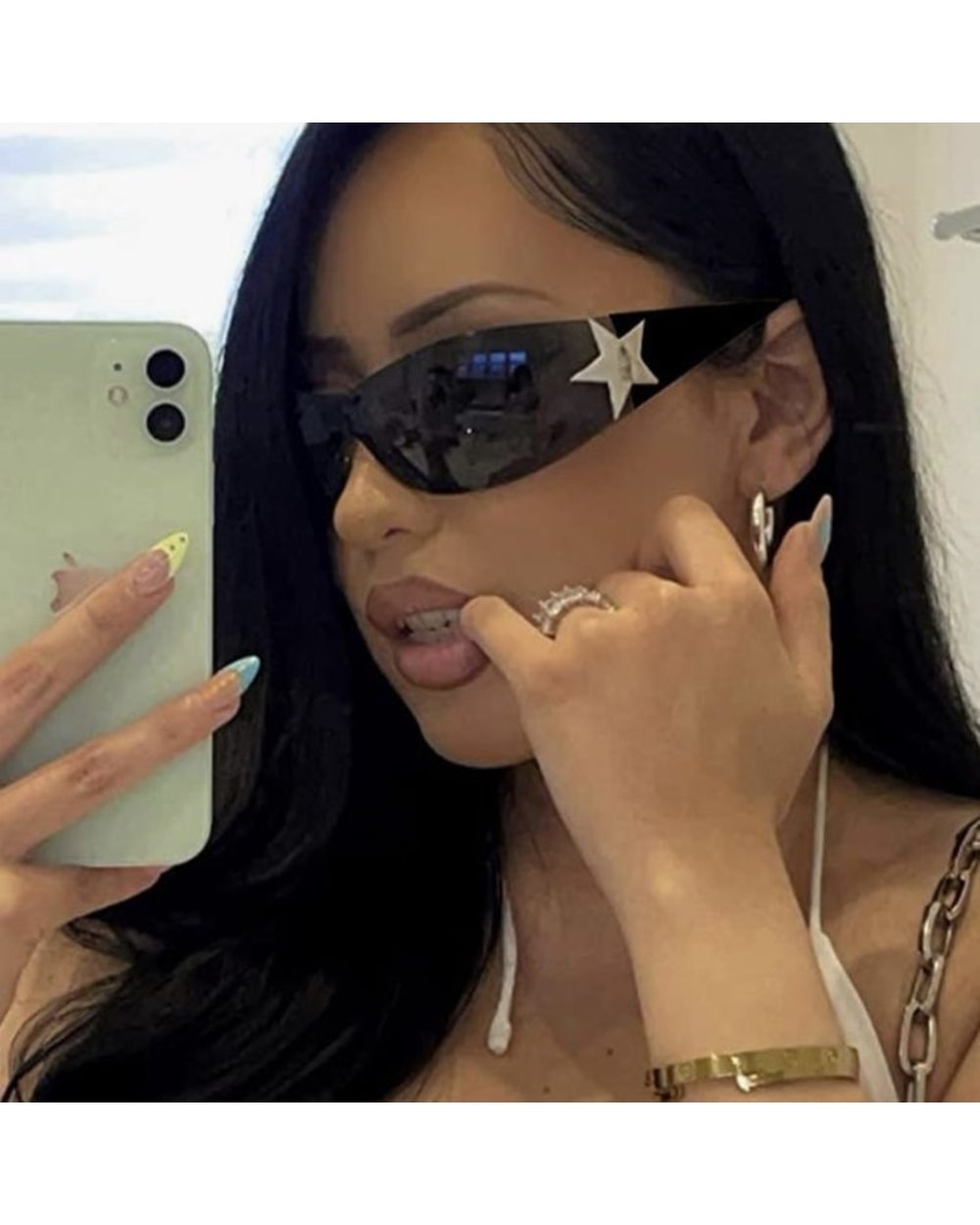 Punk Sports Y2k Star Sunglasses Women Brand Designer Sun Glasses For Men Uv400 Goggles Shades One Piece Oculos De Sol F front-2