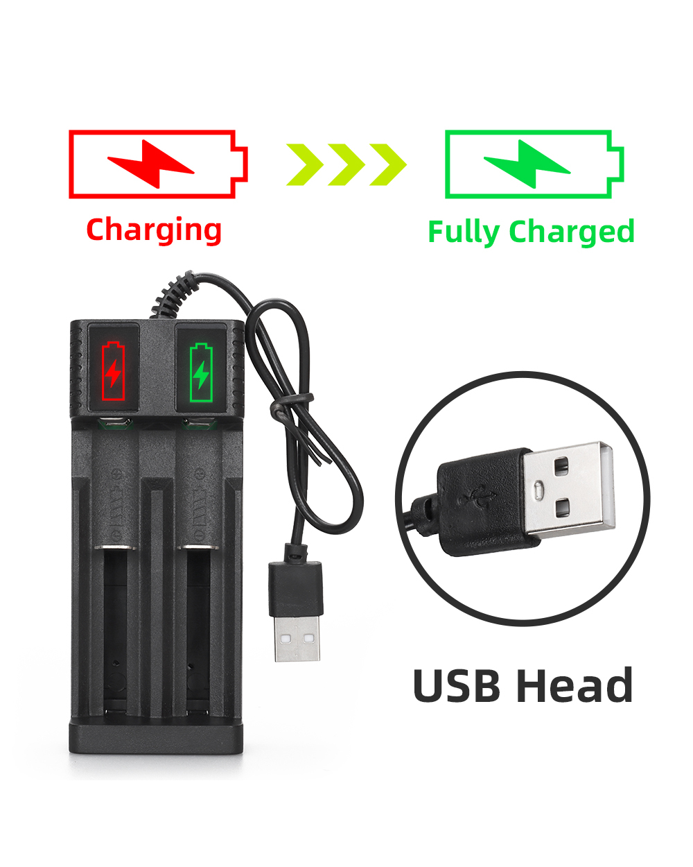 Zhiyitech 18650 Battery Charger Usb Charging 2 Slots Smart And Safety 18650 Li-Ion Rechargeable Battery Charger front-1
