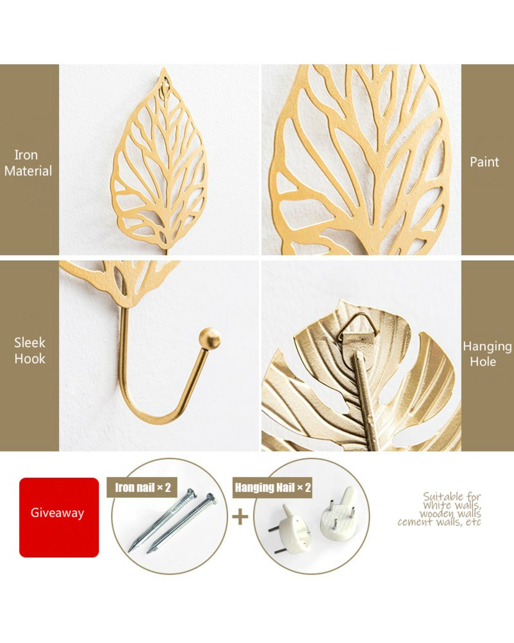 Creative Plant Leaf Golden Wall Hook Aluminum Material Wall Key Holder Wall Decoration Wall Coat Rack Hanger In The Hal front-4