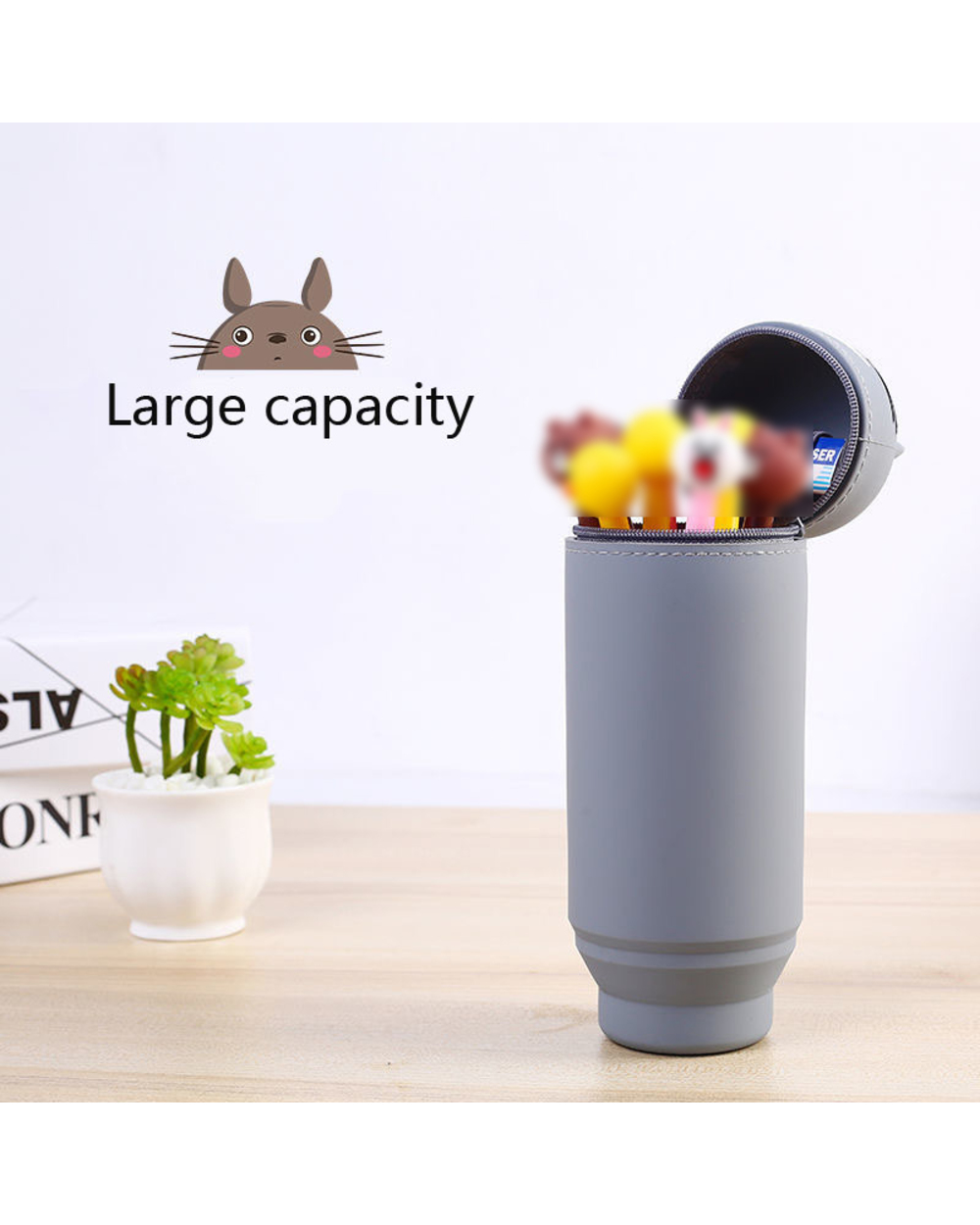 School Pencil Case Kawaii Cute Cat Totoro Stationery Pencil Box Stand Up Pen Case Silicone Trousse Scolaire Pouch Suppl front-3