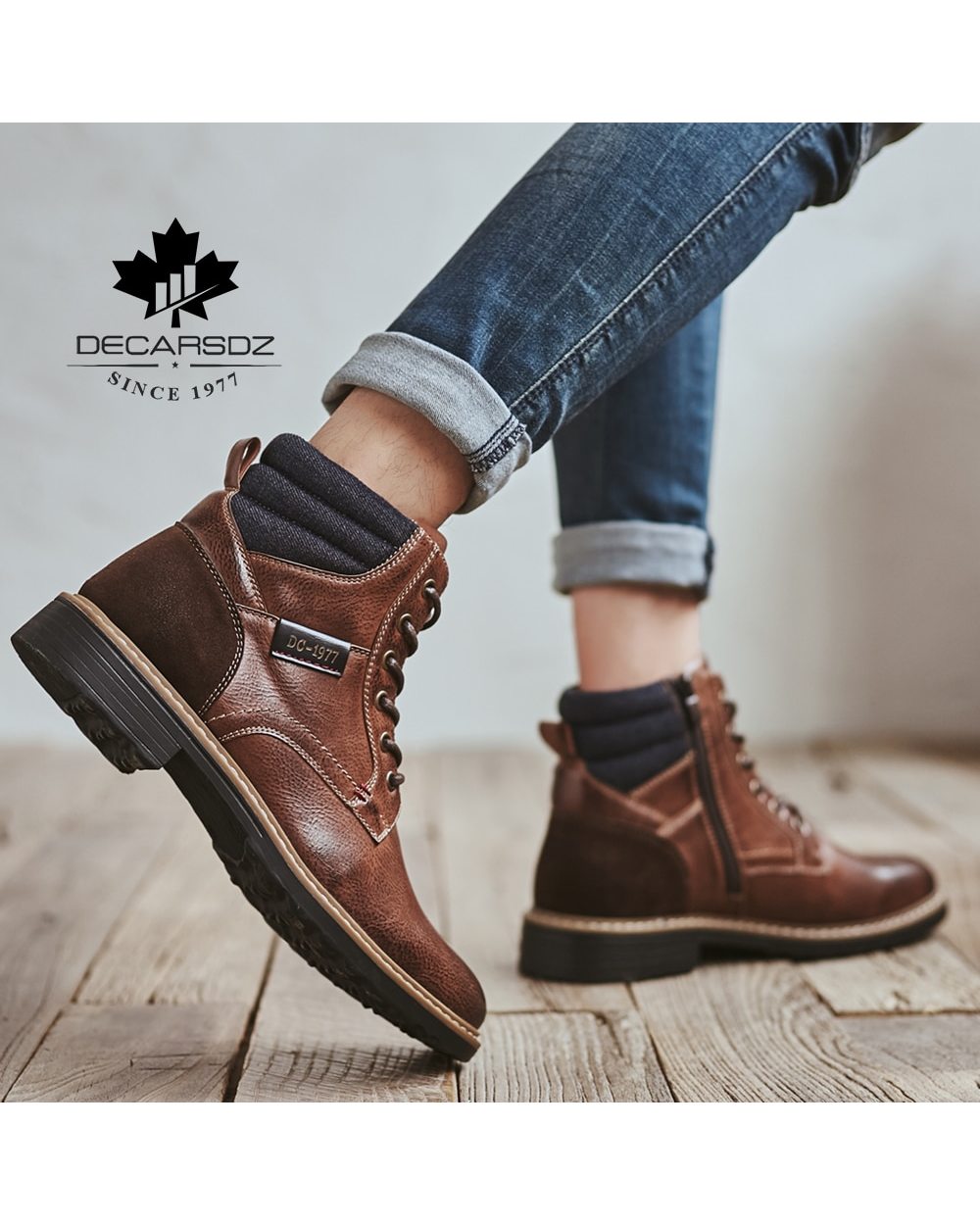 DECARSDZ Men Boots High Quality Leather Men's Boots Autumn Fashion Shoes Man Durable outsole Men Casual Boots front-4