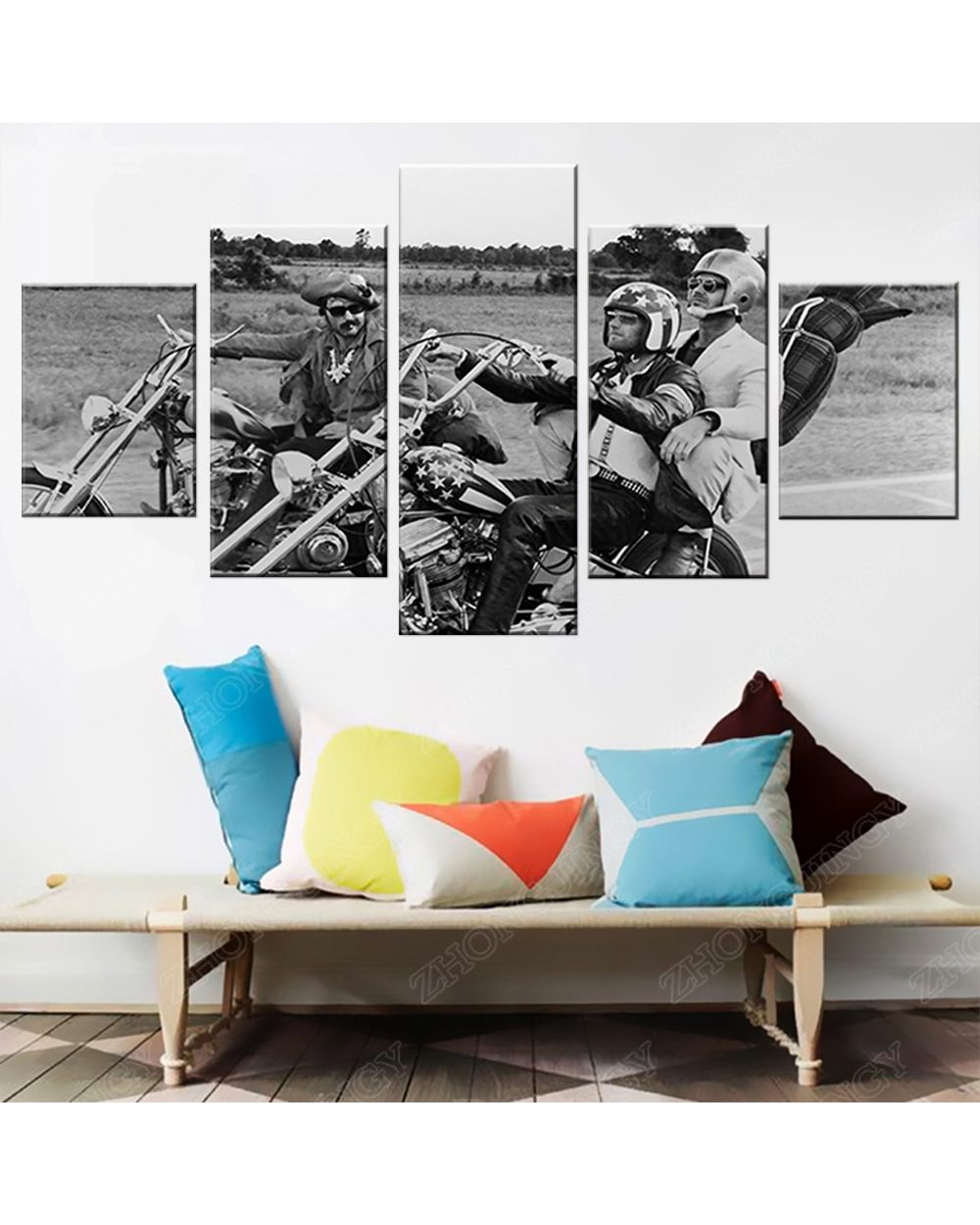 Motorcycle Cowboy Picture Print Movie 5 Panel Canvas Art Wall Decor front-0