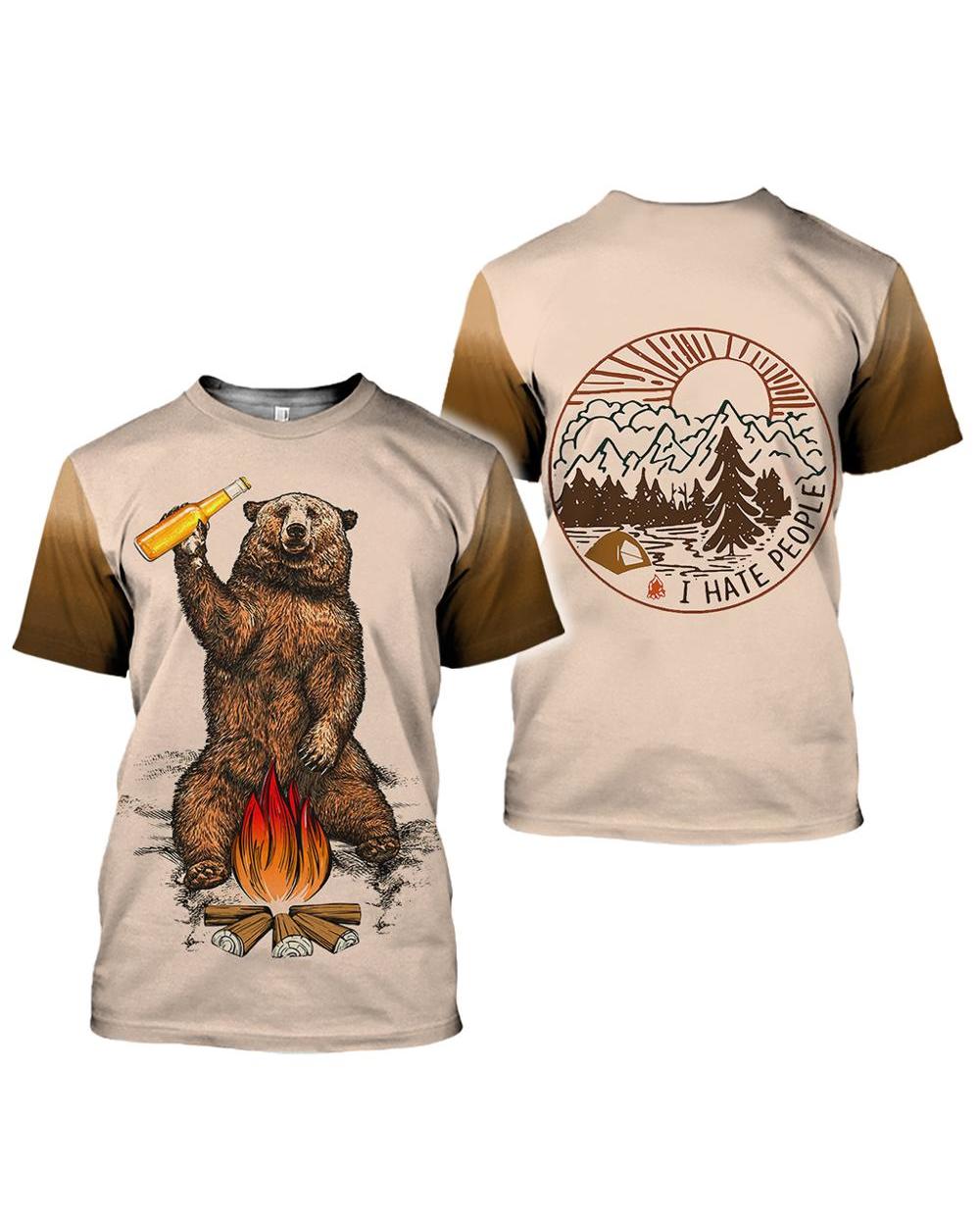 New Fashion t shirt men Brown bear Beer Bonfire 3D Printed t-shirt Camping I Hate People Harajuku streetwear VG06 front-1