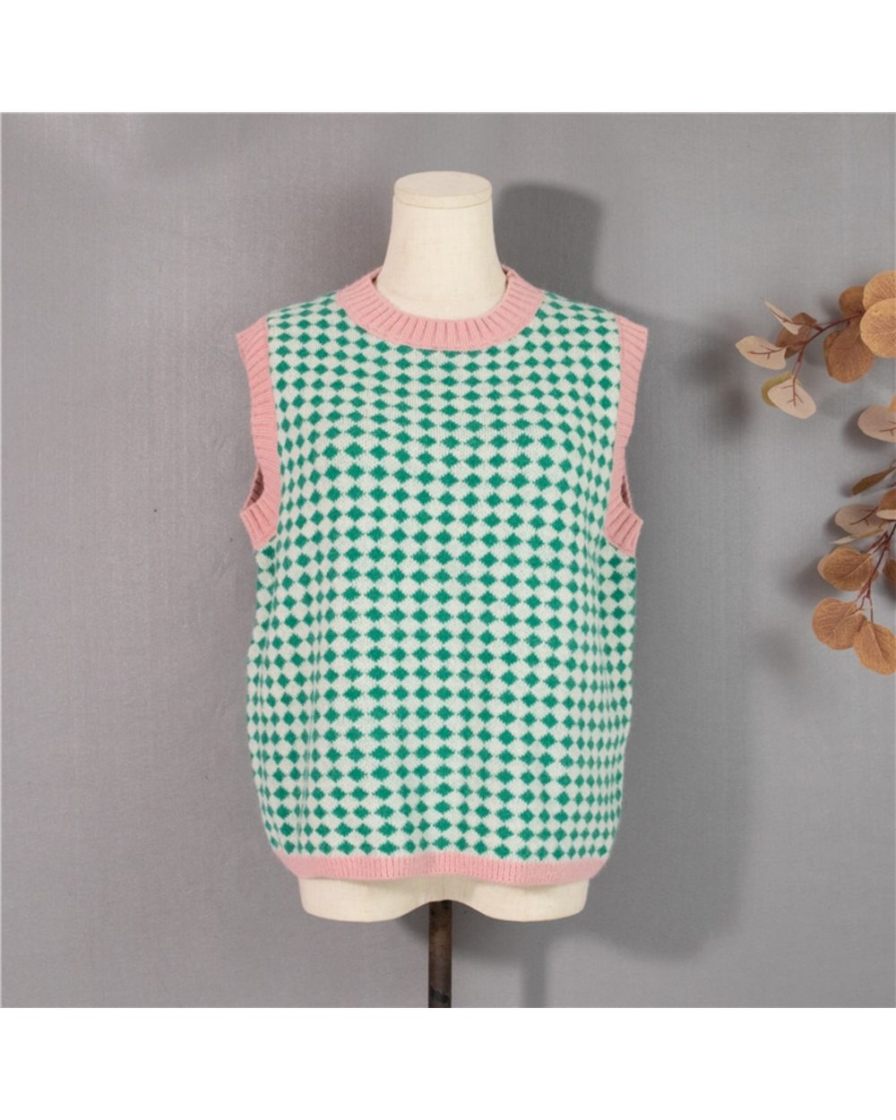 2022 Y2K New Women Sweaters Vest Sleeveless Oversized Spring Vintage Checkered Waistcoat Lady Tops front-4