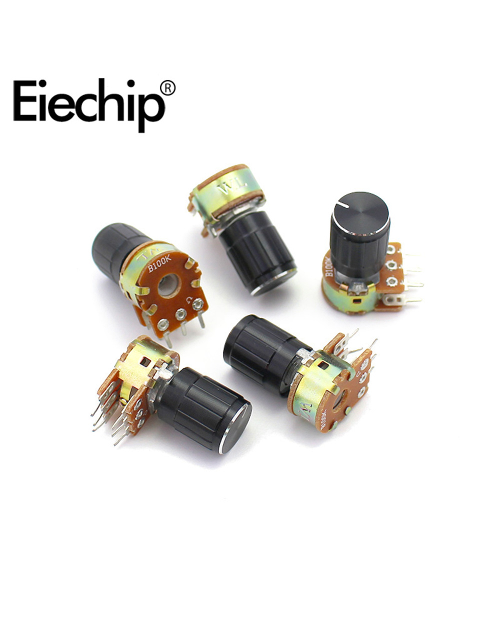5 Sets Wh148 Linear Taper Rotary Potentiometer With Alloy Knob Cap Kit 15Mm 6 Pin B1k 2K 5K 10K 20K 50K 100K 250K 500K front-1