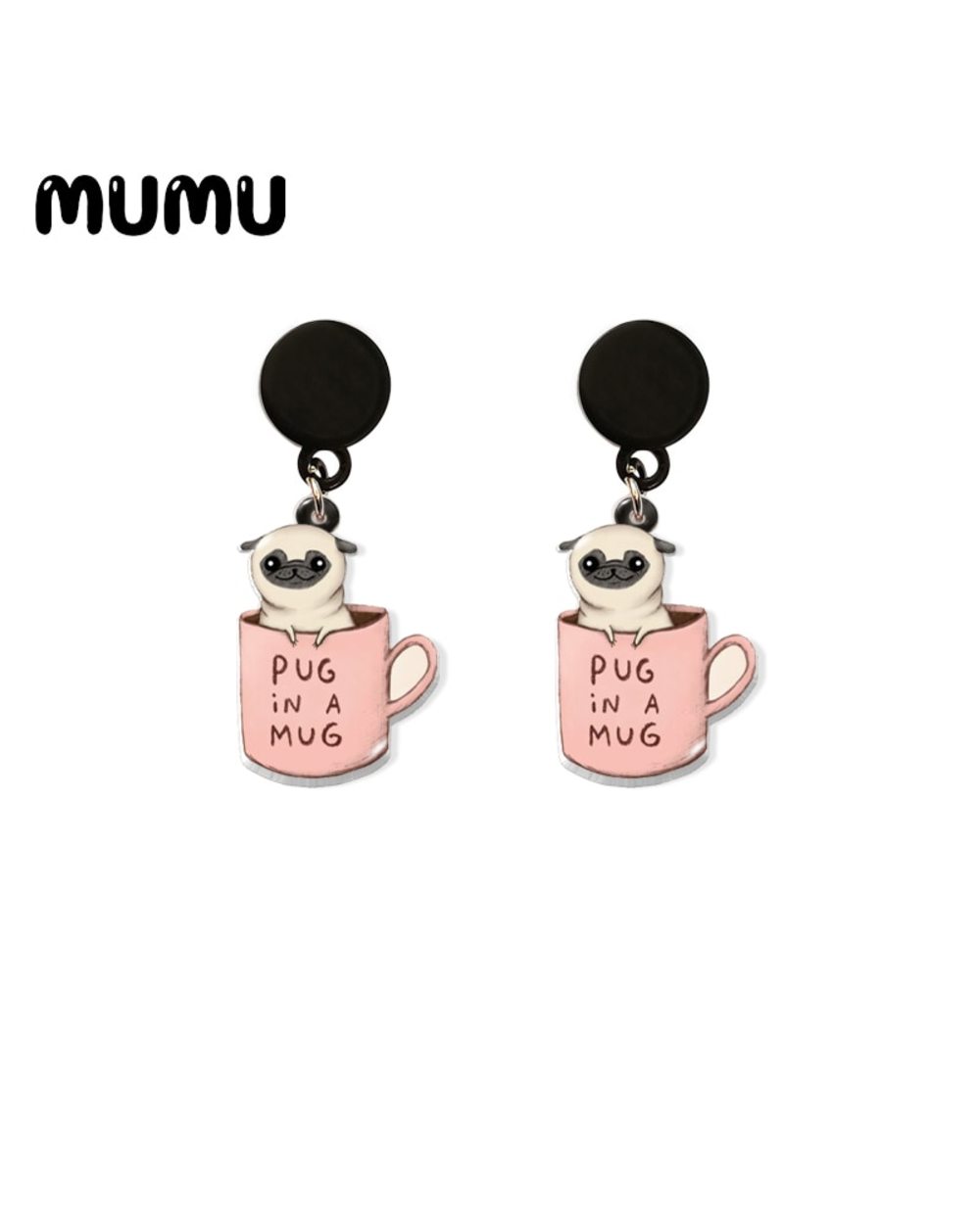 Pug Drop Earring Cute Dog Acrylic Earrings Resin Epoxy Handmade Jewelrys front-3