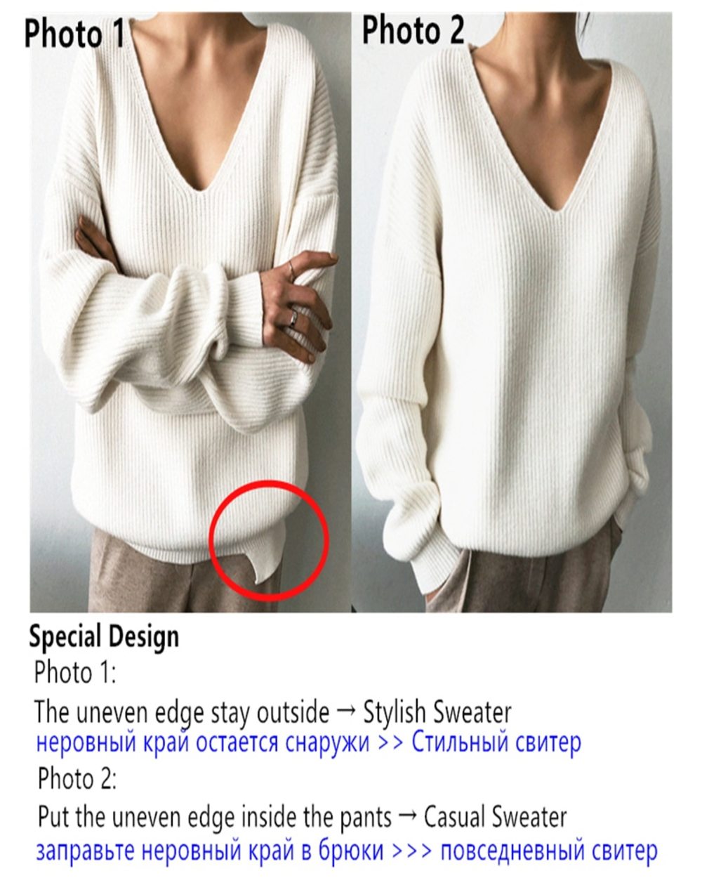 Colorfaith Women's Knitwear Sexy V-Neck Minimalist Tops Korean Irregular Hem Knitted Casual Sweaters front-1