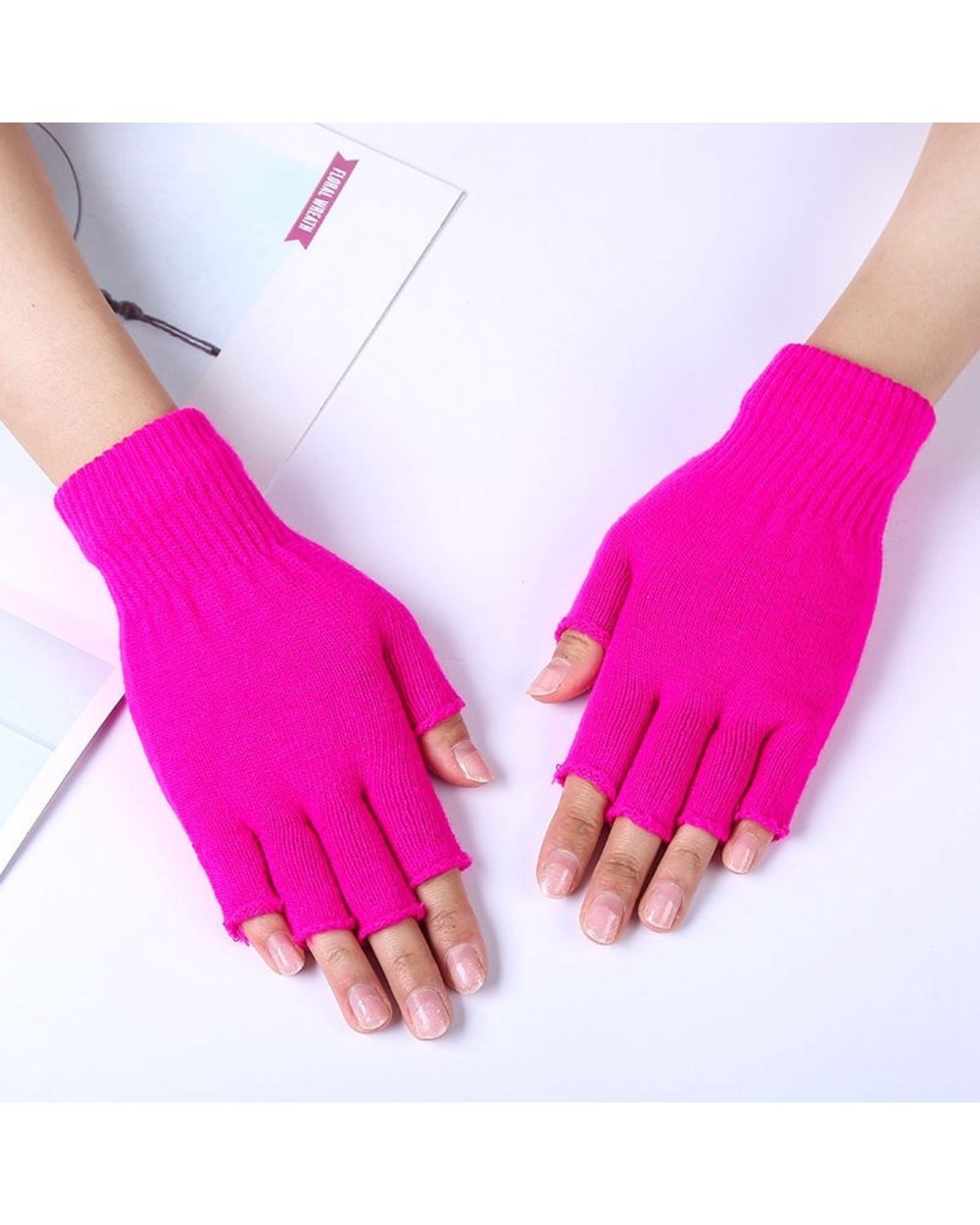 1Pair Unisex Black Half Finger Fingerless Gloves For Women And Men Wool Knit Wrist Cotton Gloves Winter Warm Work Gloves front-5