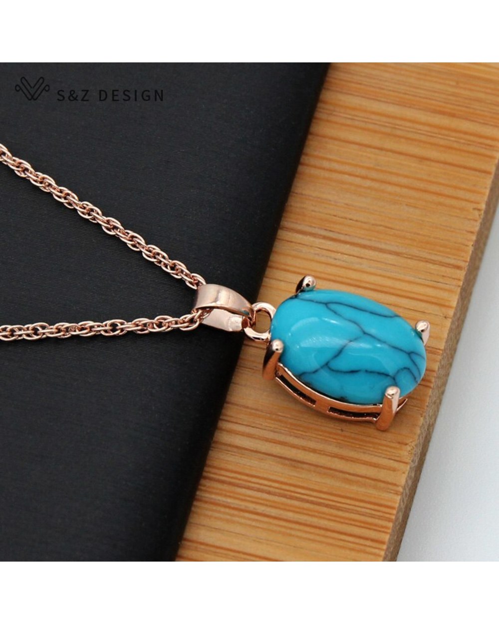 Fine Turquoise Oval Egg Shape Rose Gold Earrings Jewelry Set For Women Temperament Wedding Fashion Jewelry front-3