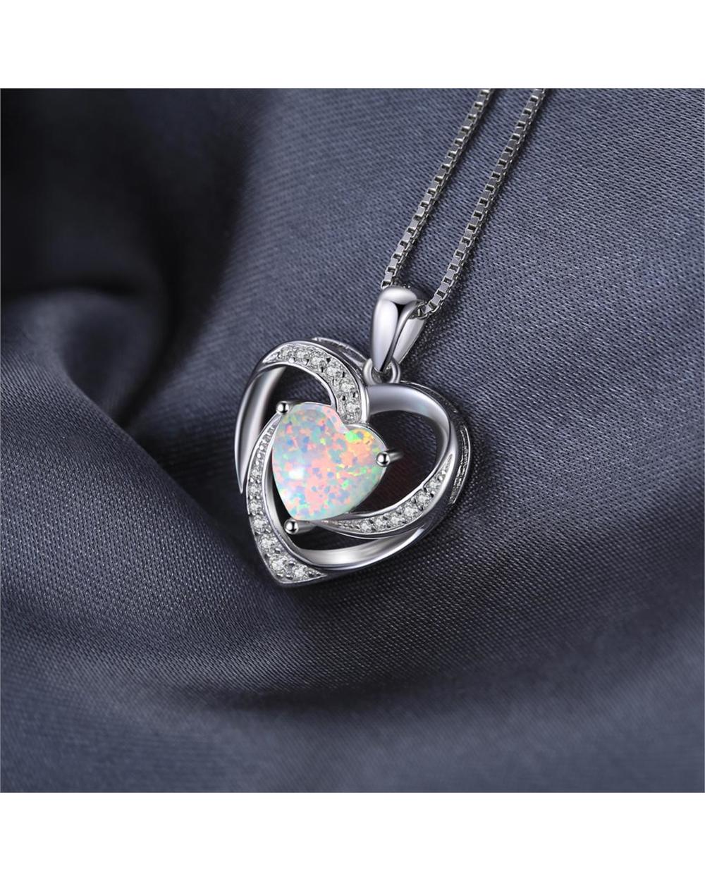 Heart Love Created Opal Pendant Necklace Gemstone 925 Sterling Silver Pendant for Women front-3