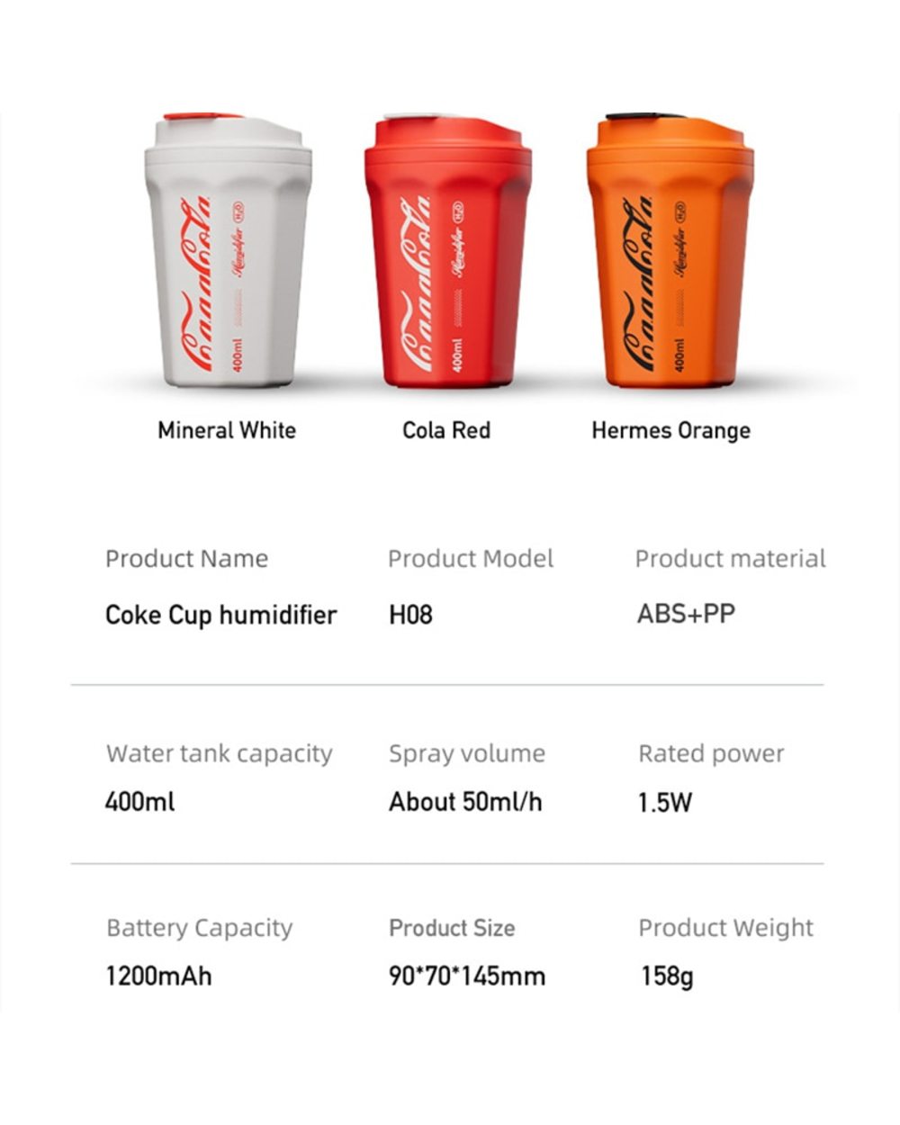 Creative 400Ml Wireless Air Humidifier Aroma Oil Diffuser Car Air Freshener Mini Coke Cup Diffuser Usb Rechargable Humi front-4