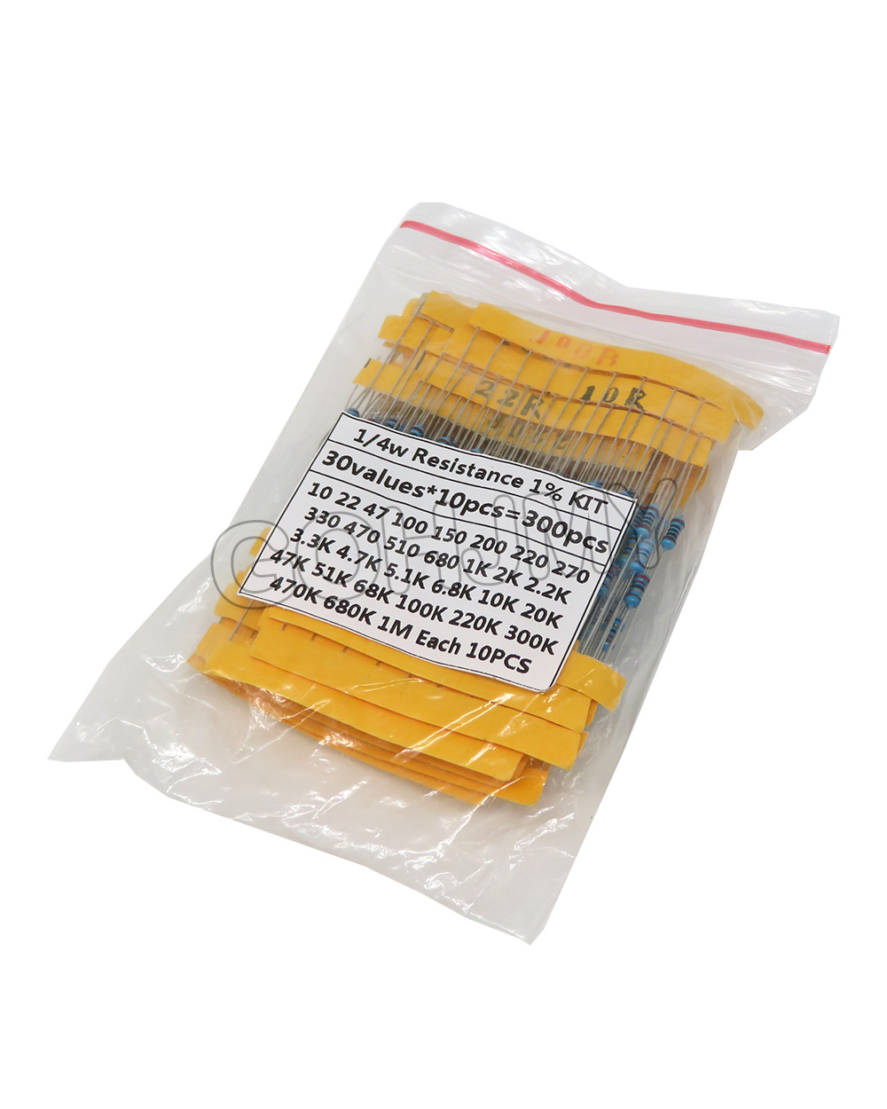 600Pcs/Set 30 Kinds 1/4W Resistance 1% Metal Film Resistor Pack Assorted Kit 1K 10K 100K 220Ohm 1M Resistors 300Pcs/Set front-2