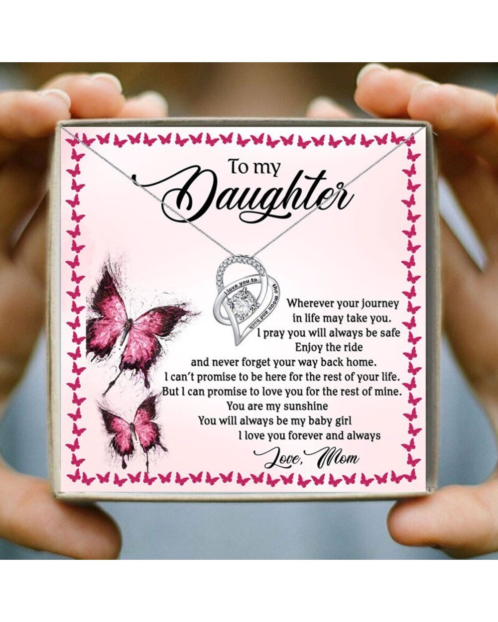 Aesthetic Heart Crystal Pendant Necklace I Love You To The Moon And Back Necklaces for Family Christmas Gift To Daughter front-2