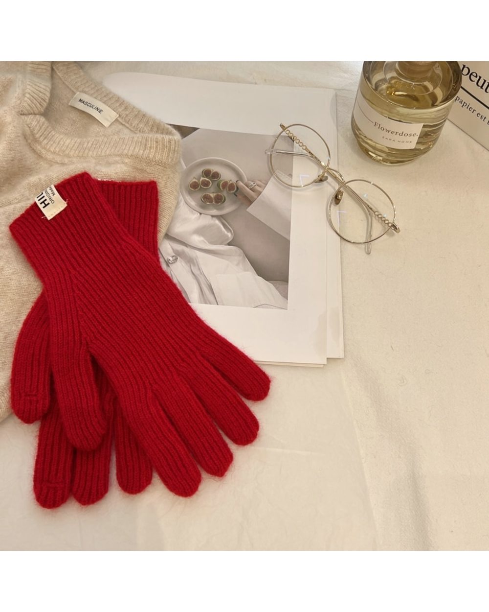 Solid Color Ins Knitted Knitting Wool Gloves Simple Autumn Winter Korean Style Finger Touch Screen Warm Finger Contain front-4