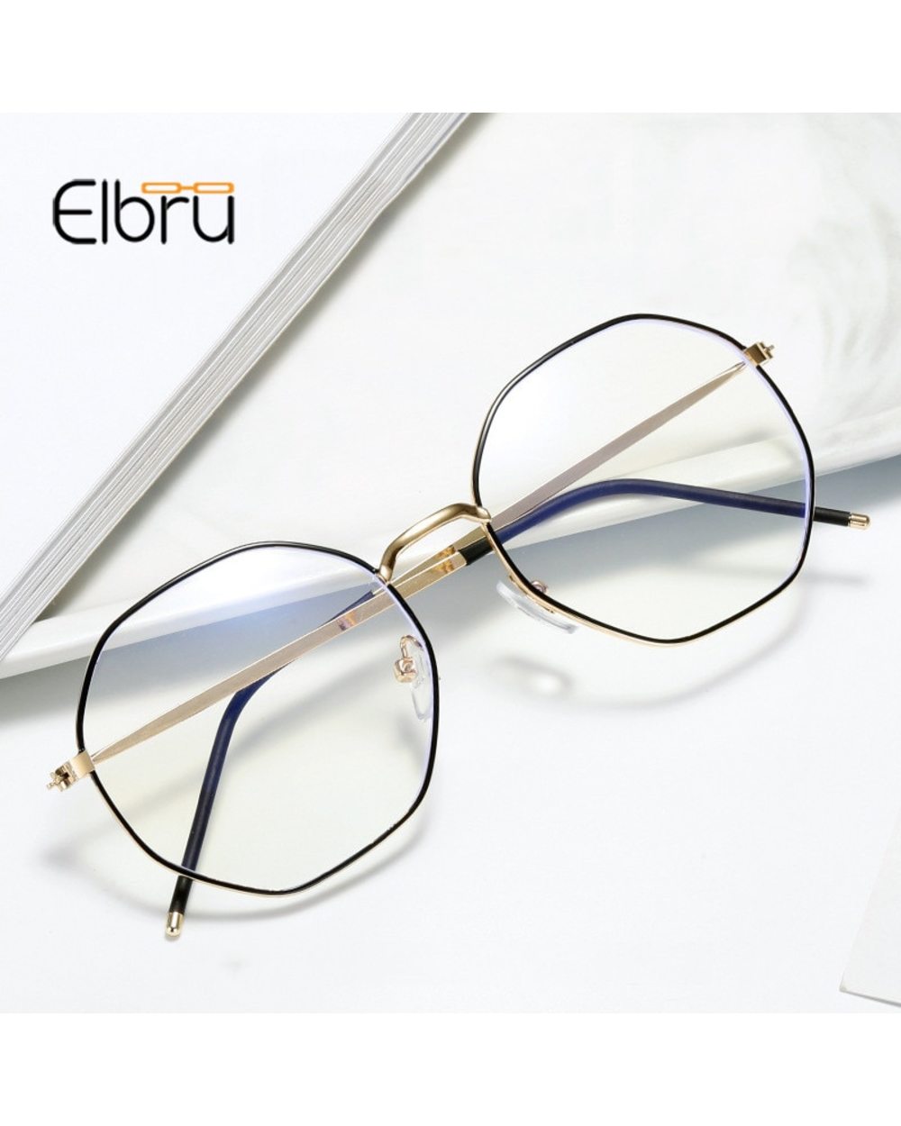 Elbru Anti-Blue Light Metal Eyeglasses Frame Women Men Clear Lens Glasses Fake Glasses Irregular Optical Glasses Frame front-0