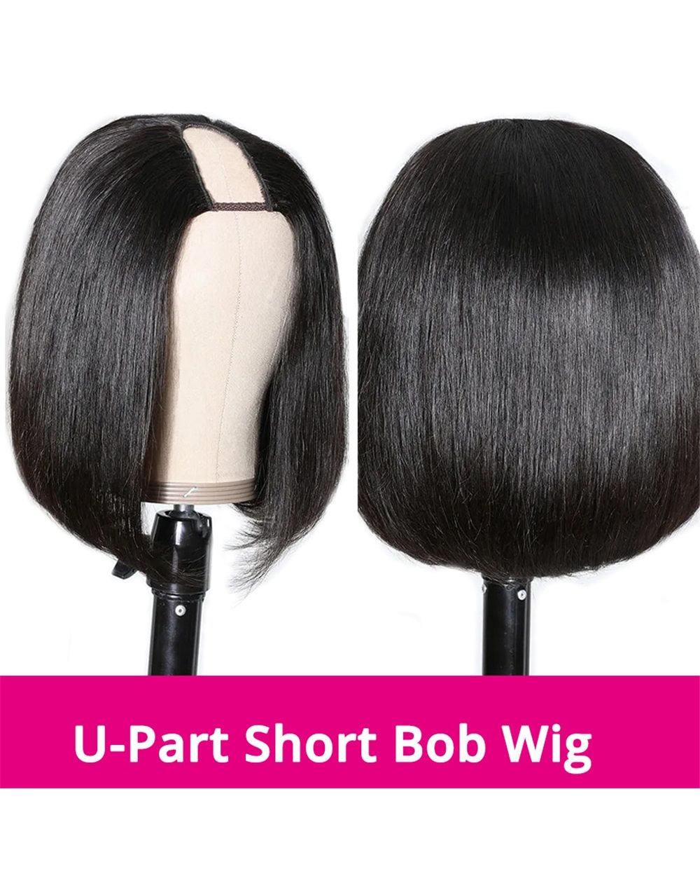U Part Wig Human Hair 8 14Inch Brazilian Straight Short Bob Human Hair Wigs For Black Women 180 Density Remy Non Lace front-3