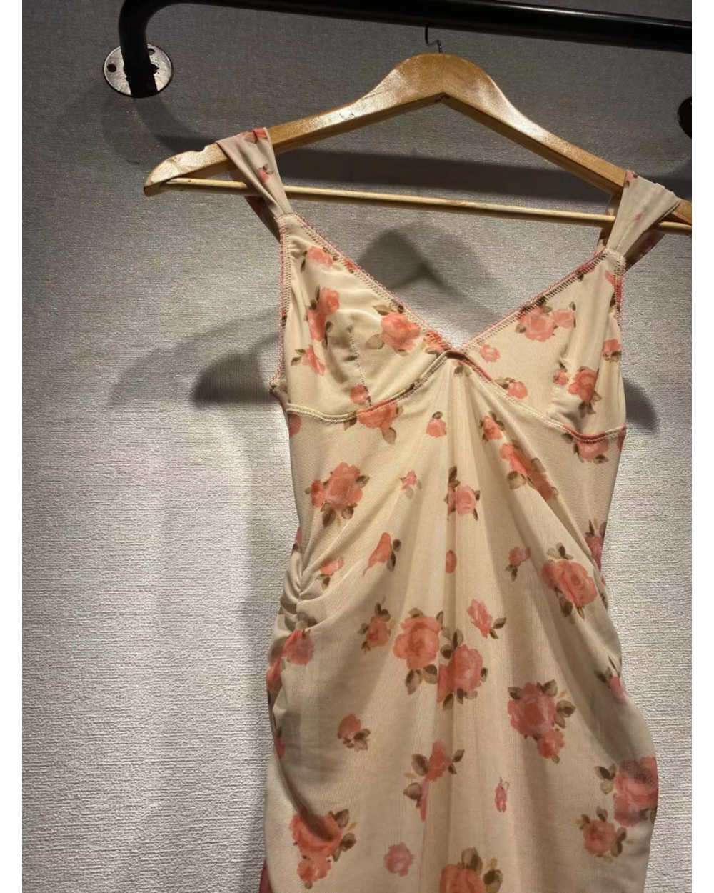 Rose Print Slim Fit V-Neck Sling Dress front-4