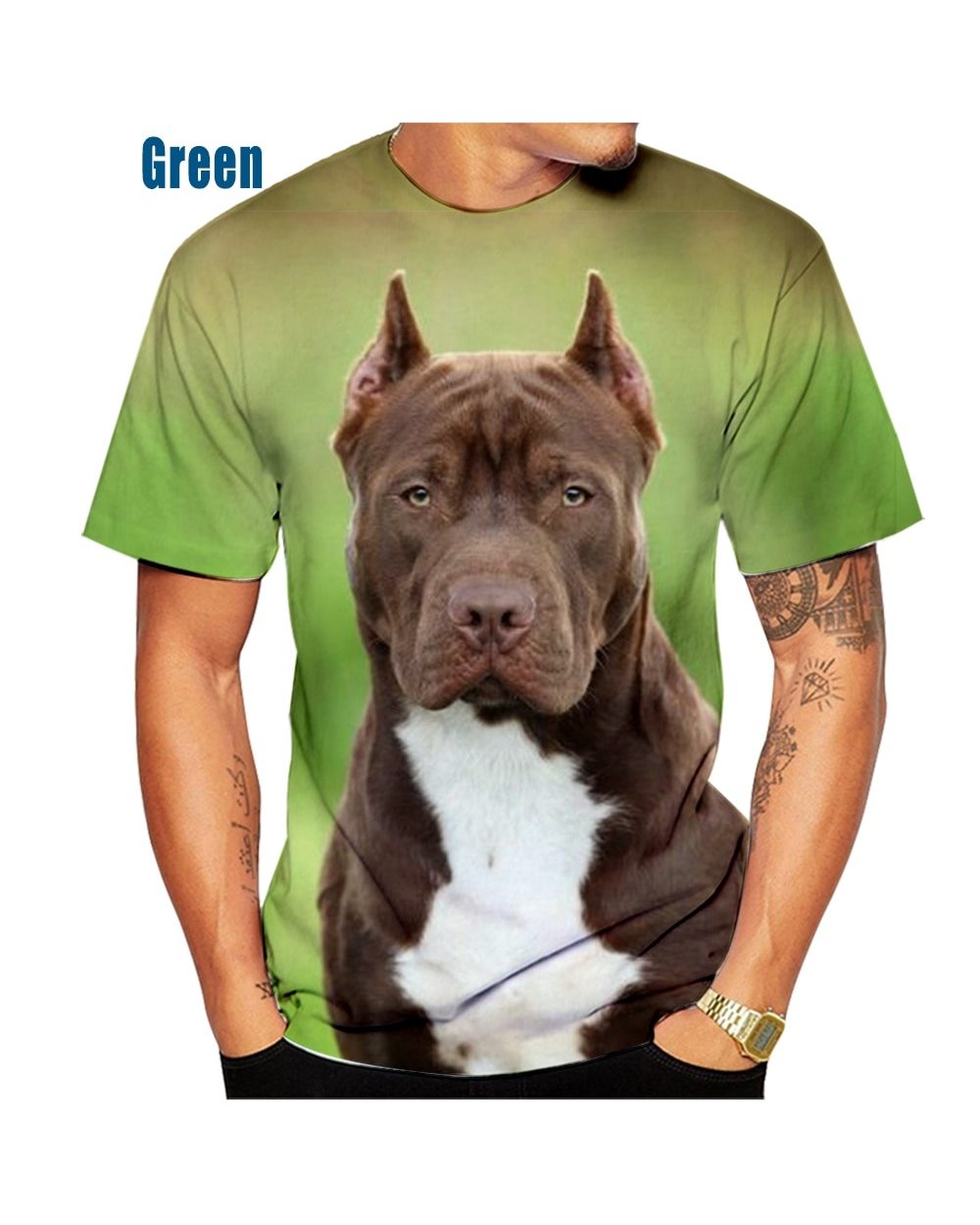 New 3D Pitbull Dog Painting Man Casual T-shirt XS 5XL front-4