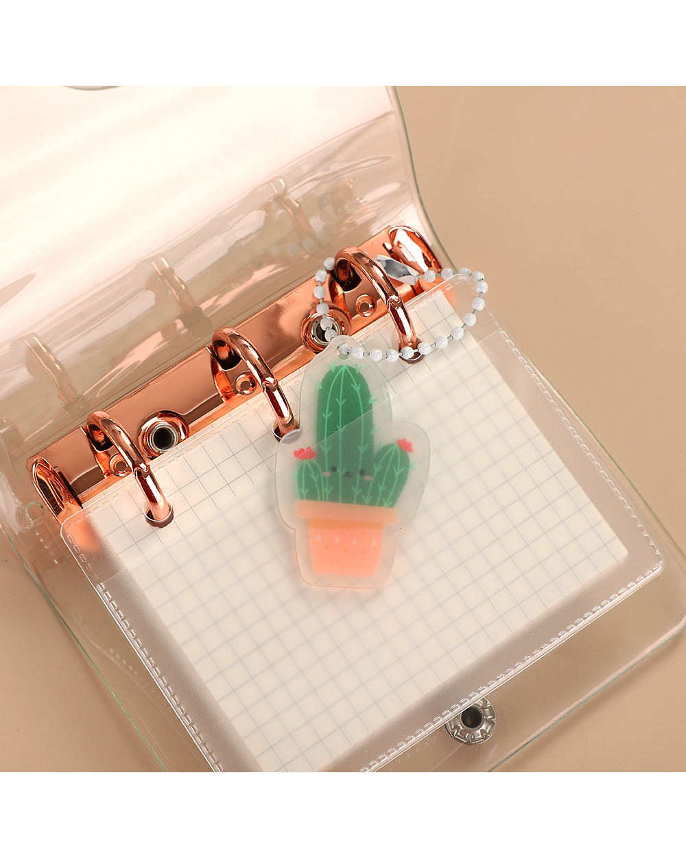 Creative Cute Transparent 3 Ring Mini Loose-Leaf Hand Book Student Portable Notebook Ring Binder Kawaii School Supplies front-2