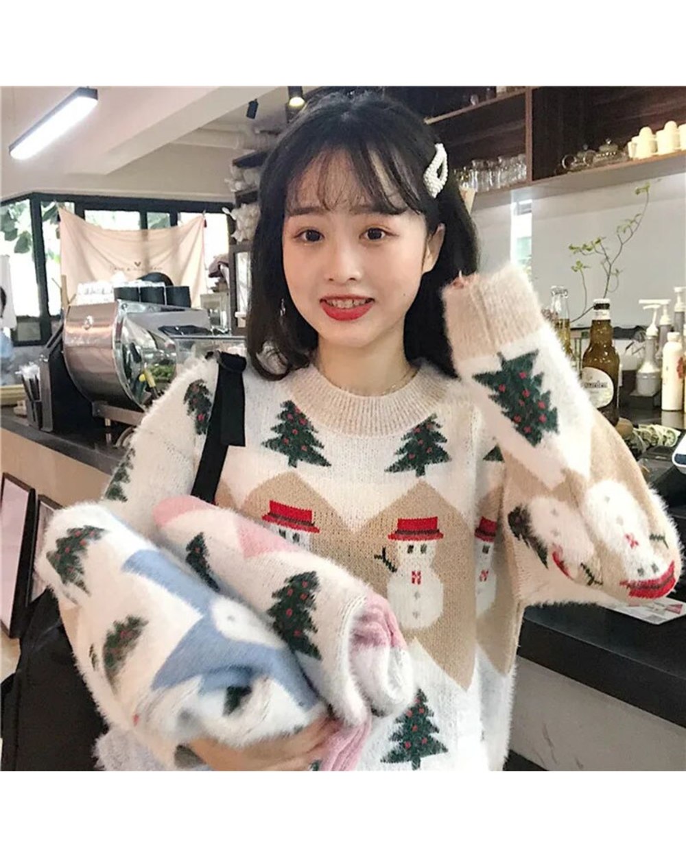 Fall Winter Christmas Western-Style Sweater Female Korean Version Loose Round Neck Hedging Sweet Sweater Student Trend front-1