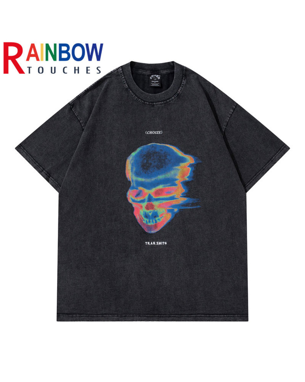 Rainbowtouches 2021 Short-Sleeve T-Shirt Unisex High Street Vintage Graffiti Loose Casual T-shirts Street Fashion Hip Ho front-0