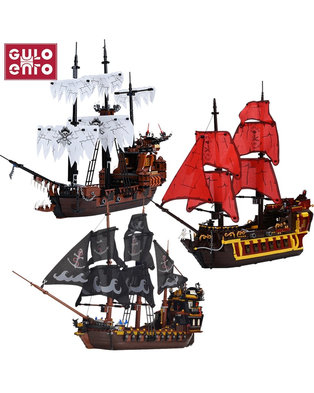 Black Pirate Ship Model Building Blocks Creative Series Red Boat Movie Bricks Assembly Toys Gifts For Children front-0