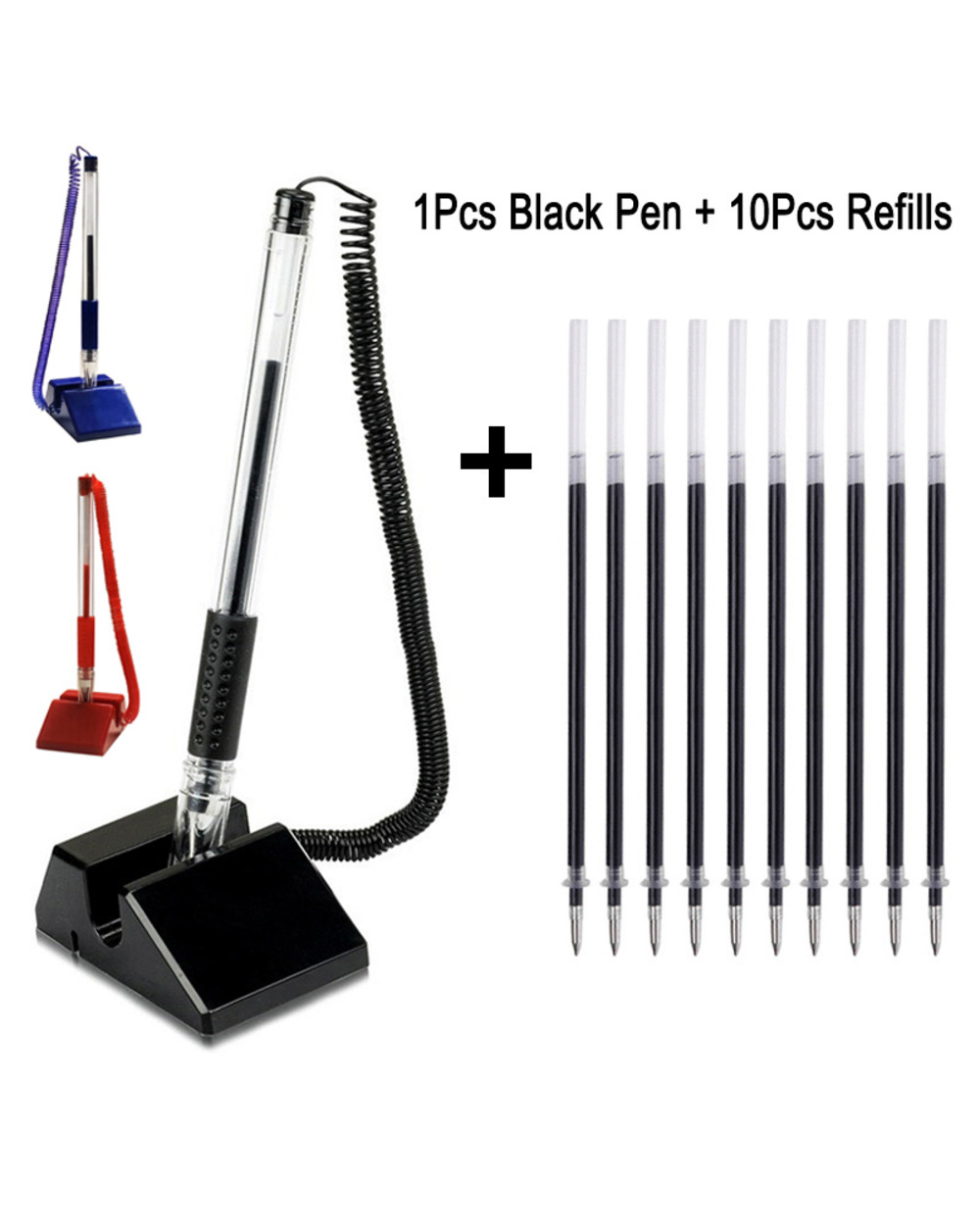 Delvtch 0.5Mm Desk Stand Sticky Fixed Gel Ink Pen Adhesive Counter Advertising Signature Pen Office Stationery +10Pen R front-0