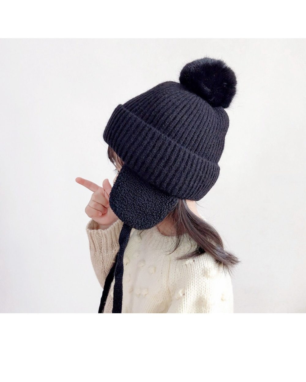Children Winter Cap New Fashion Wool Windproof Warm Earflaps Cotton Cute Knitted Cashmere Hat With Pompoms 3-8 Year front-0