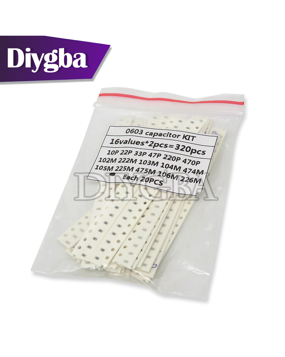 320Pcs 720Pcs 2500Pcs 0603 0805 1206 Smd Capacitor Kit Assorted Kit Diygba 16/36/50 Values 1Pf 4.7Pf 6.8Pf 1Nf 1Uf 4.7U front-1