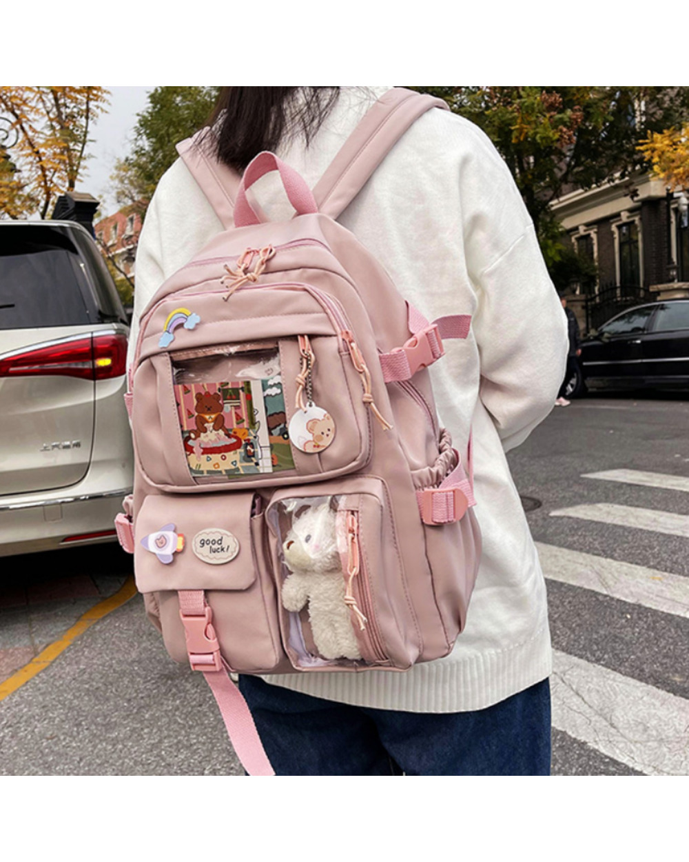 2021Cute Women Backpacks Waterproof Multi-Pocket Nylon School Backpack For Student Female Girls Kawaii Laptop Book Pack front-0