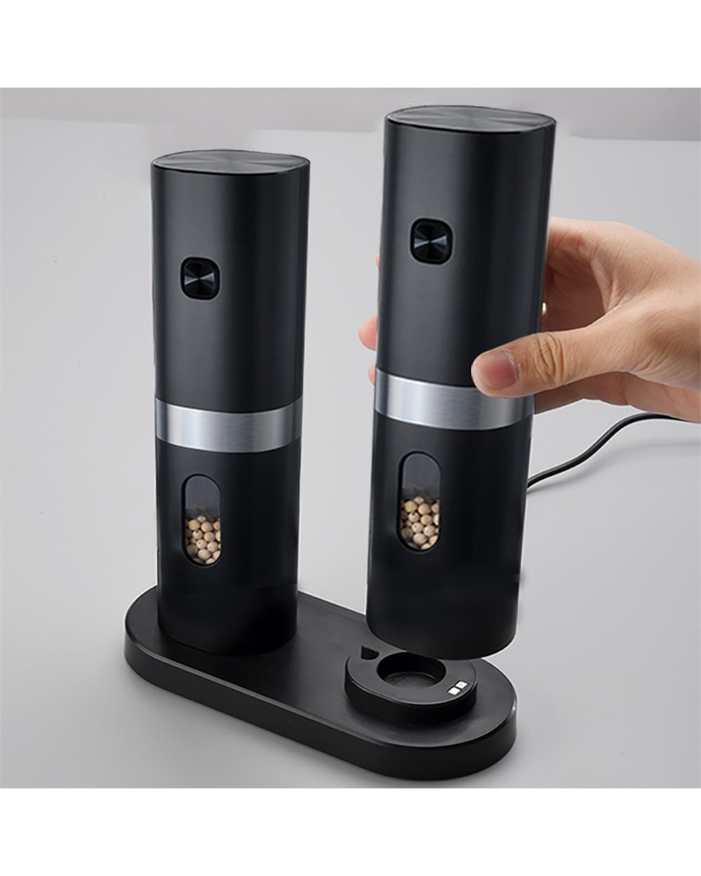Electric Salt Pepper Grinders Set 2 Pcs Usb Charging Stainless Steel Salt And Pepper Grinder Set Adjustable Coarseness front-5