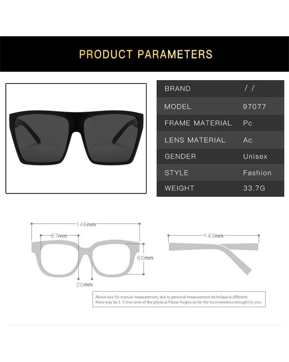 Fashion Vintage Sunglasses Women Brand Designer Oversized Sun Glasses 2021 Shades Large Black Lens Glasses Uv400 Fashio front-4