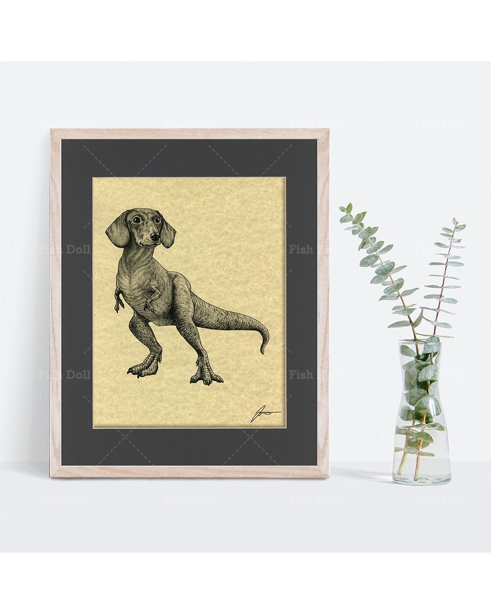 Dachshund + T Rex Art Print Wall Decor Poster Canvas front-1