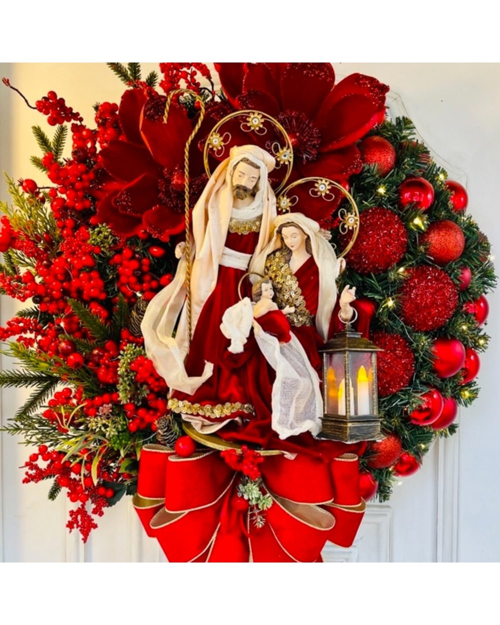 2022 Sacred Christmas Wreath with Lights Artificial Hanging Ornaments Front Door Decorations Merry Christmas Tree Wreath front-2
