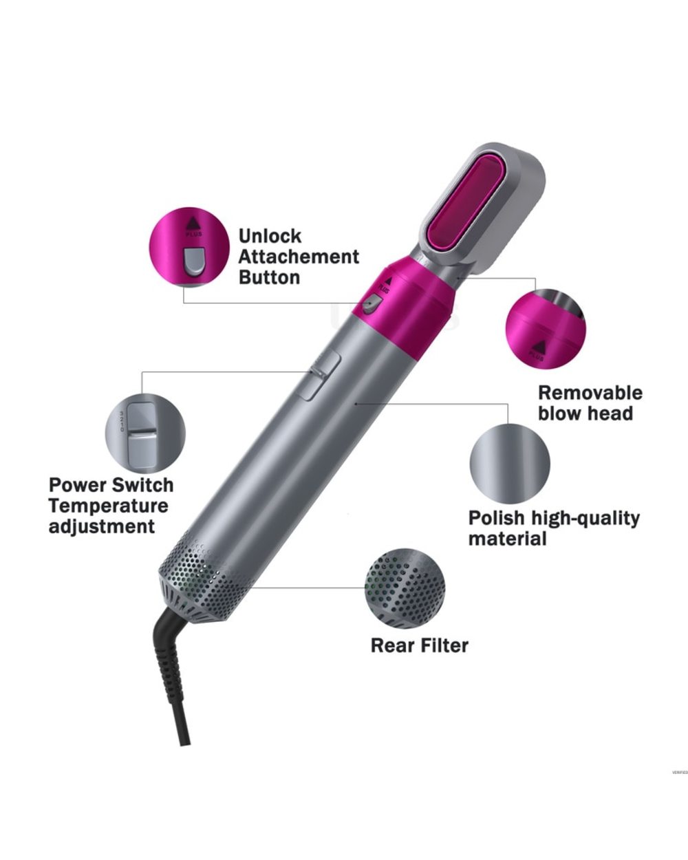 5 In 1 Hairdryer Straightener Comb Curling Brush Styling Tool front-1