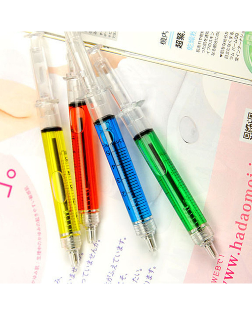 4Pcs/Set Injection Type Ball Point Pen Doctor Nurse Gift Liquid Pen Color Black Blue Transmission Syringe Pens front-2