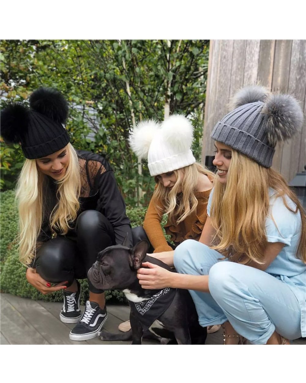 2022 New Double Natural Pom Poms Hat Girls Boys Winter Warm Fur Pompom Ball Knitted Beanies Hat Skullies Beanies Cotton front-0